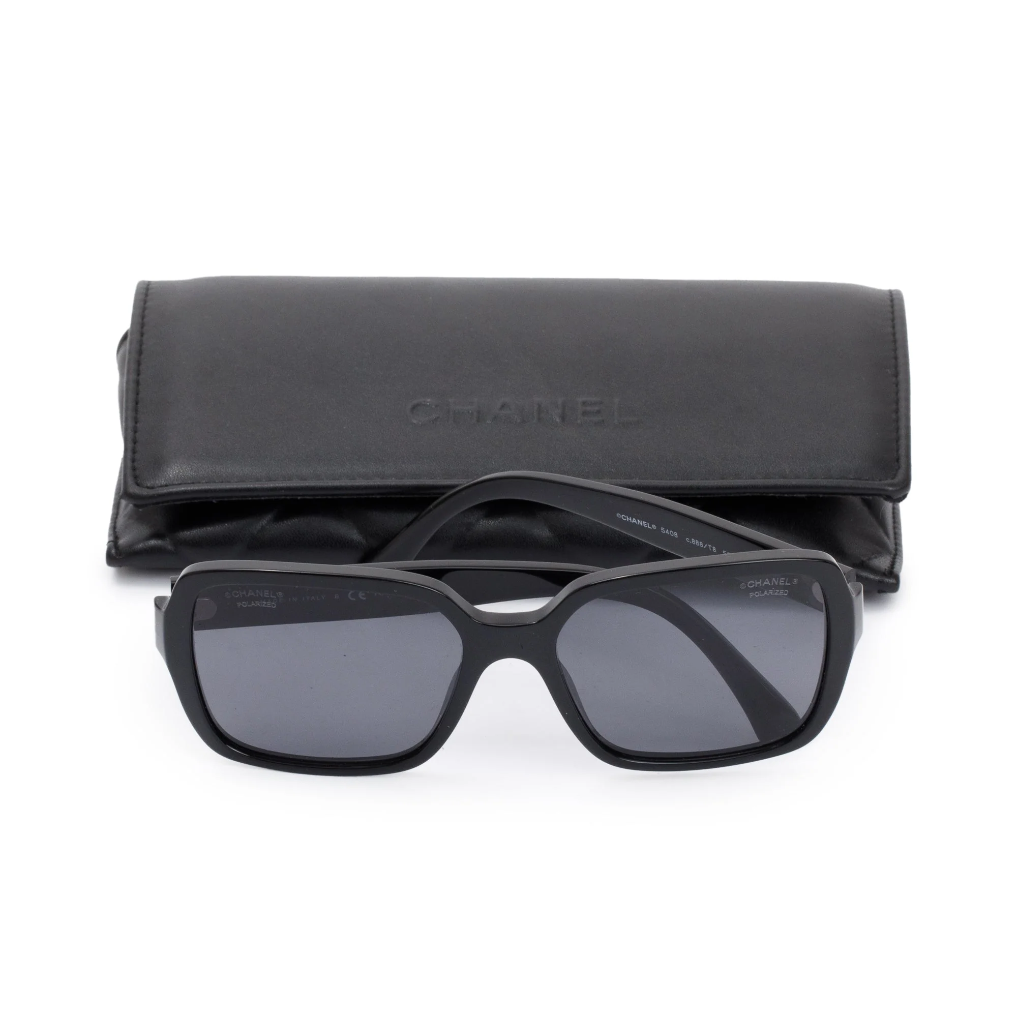 Chanel 5408 Black Acetate Logo Polarized Square Sunglasses w/ Case - Image 2
