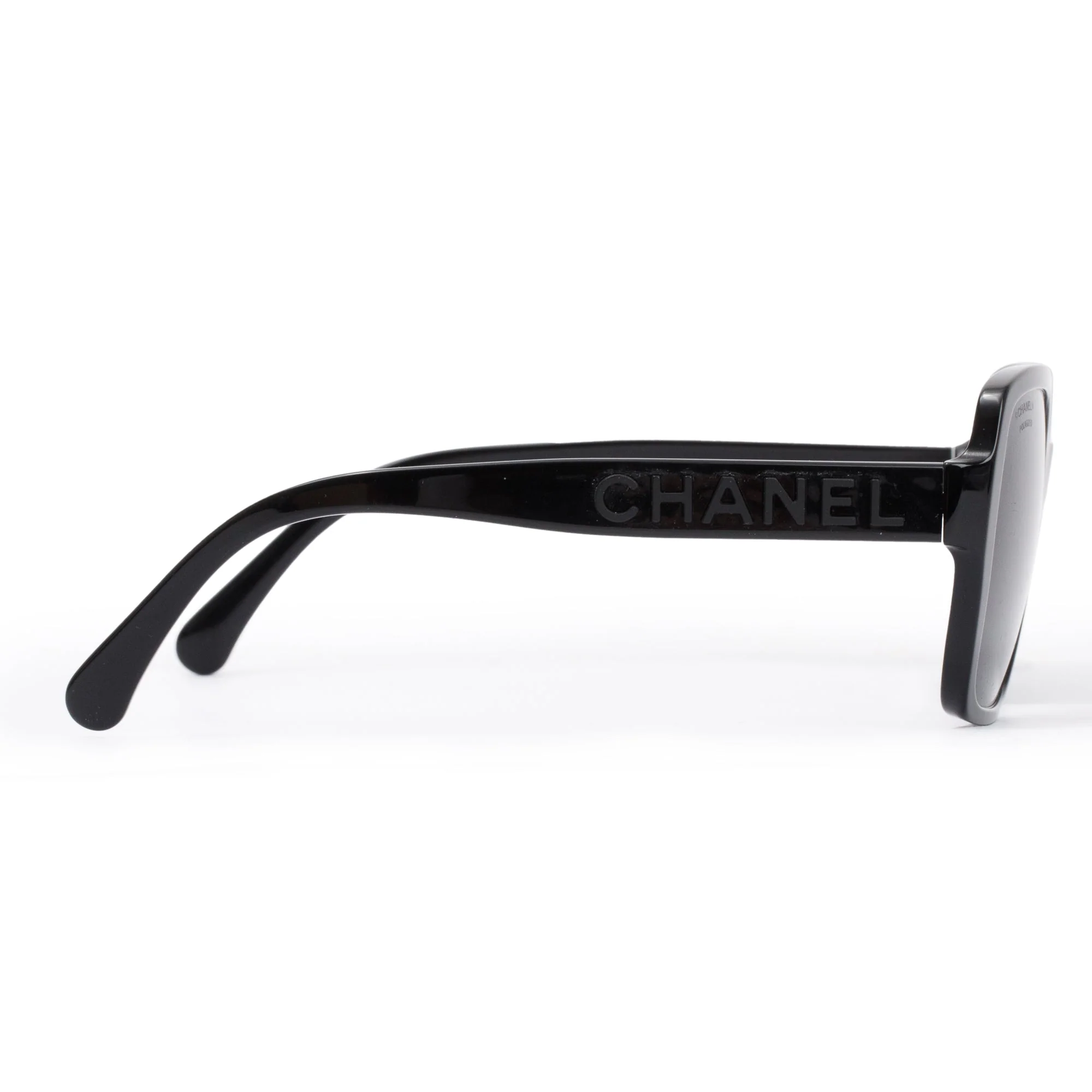 Chanel 5408 Black Acetate Logo Polarized Square Sunglasses w/ Case - Image 3