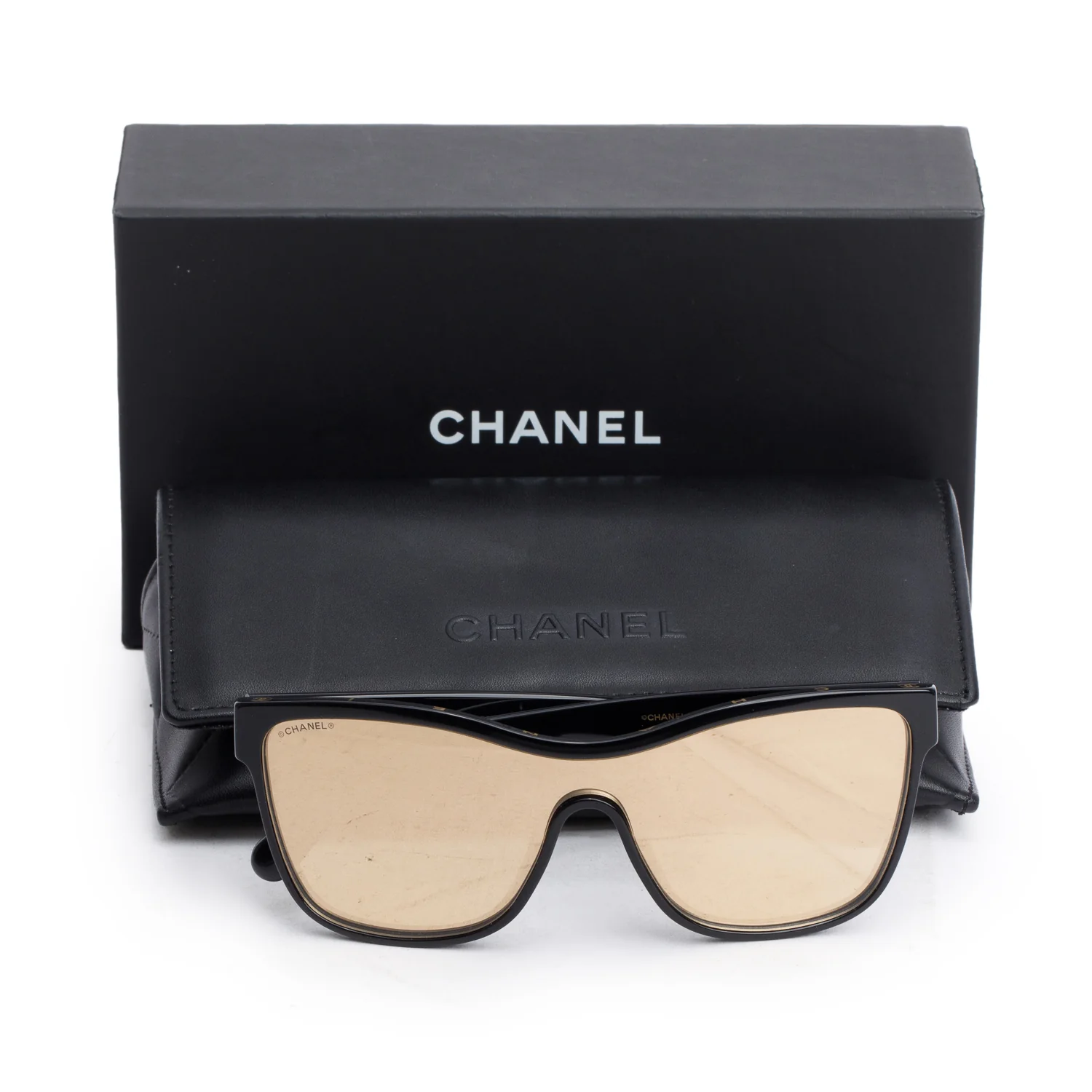 Chanel 5418-A Black Acetate CC Logo Shield Sunglasses w/ Box & Case - Image 2