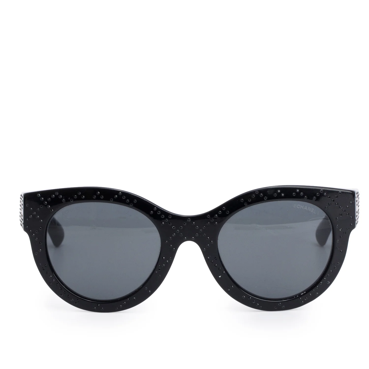 Chanel 5420-B Black Acetate Crystal CC Sunglasses w/ Case