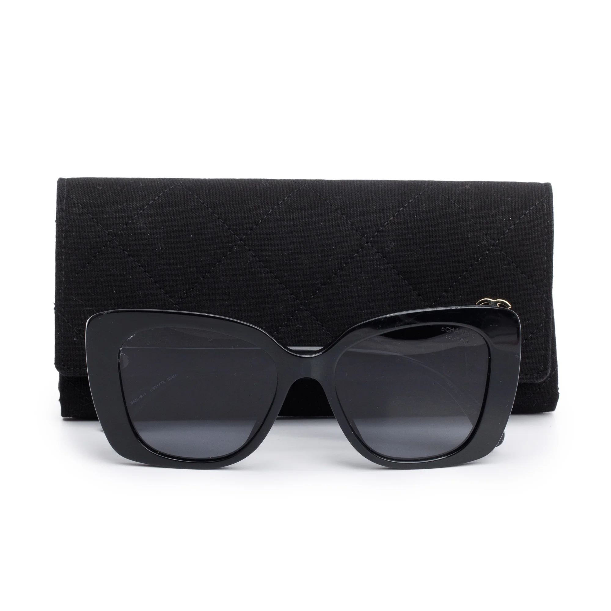 Chanel 5422-B-A Black Acetate Strass Logo Square Sunglasses w/ Case - Image 2