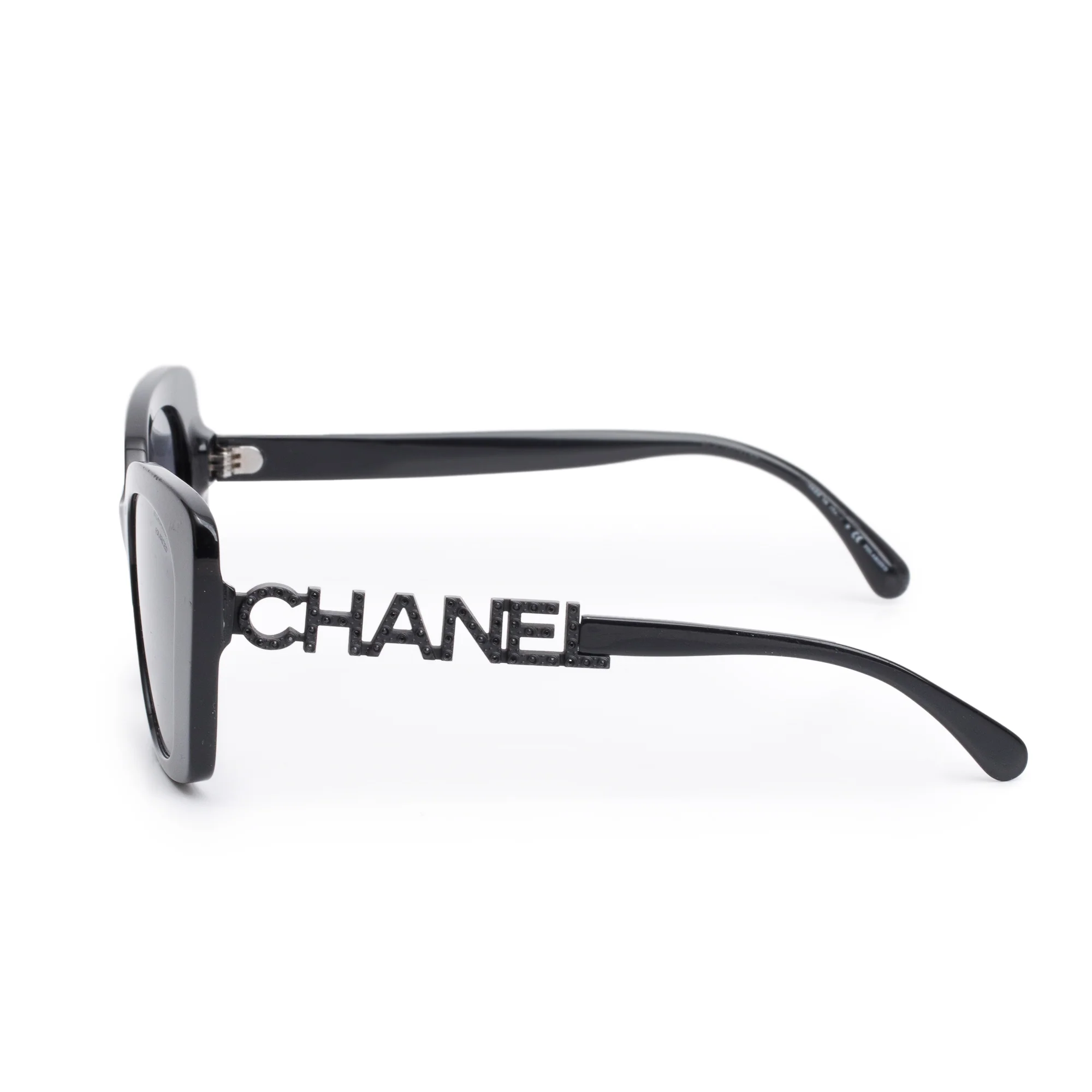 Chanel 5422-B-A Black Acetate Strass Logo Square Sunglasses w/ Case - Image 3