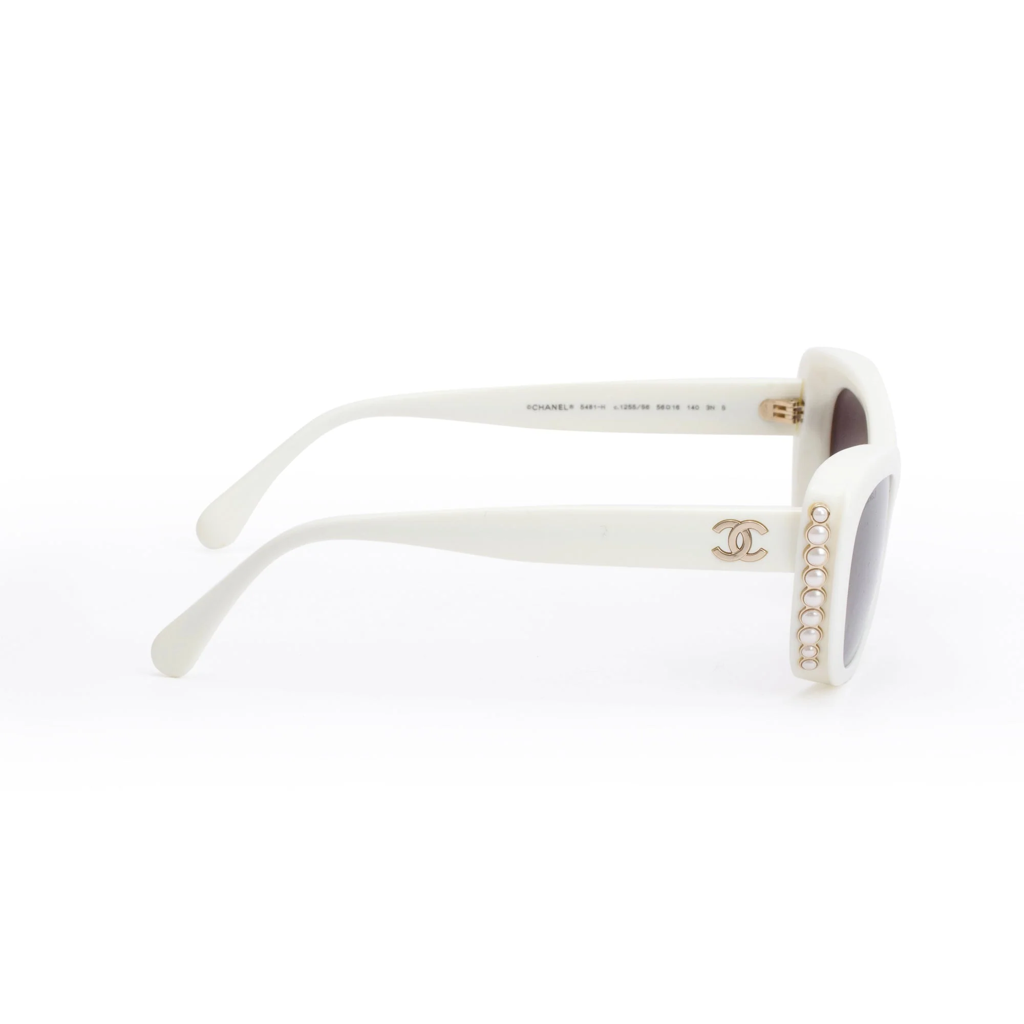 Chanel 5481-H White Acetate CC Logo Faux Pearl Cat-Eye Sunglasses w/ Box & Case - Image 3