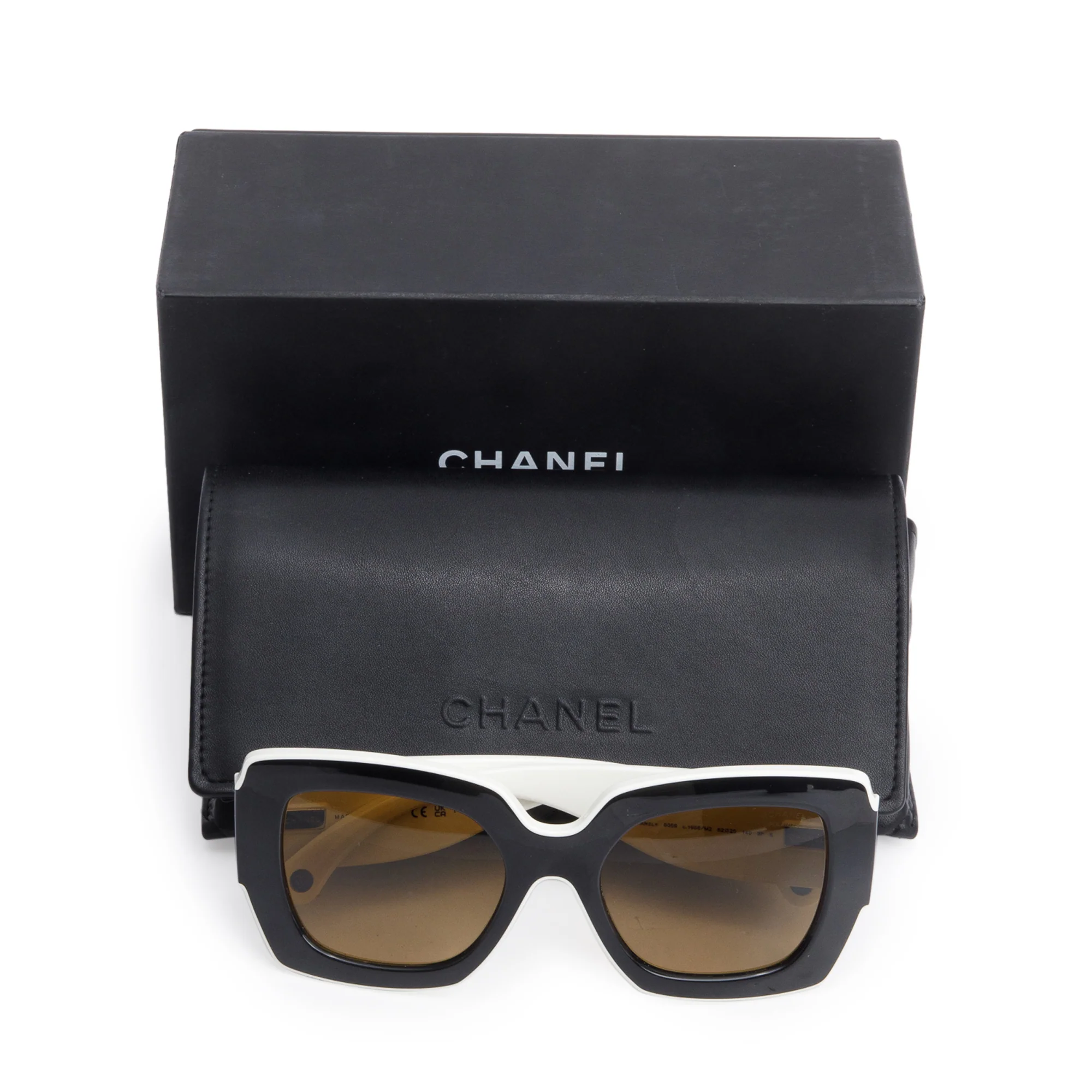 Chanel 6059 Black/White Acetate Polarized CC Logo Square Sunglasses w/ Box & Case - Image 2