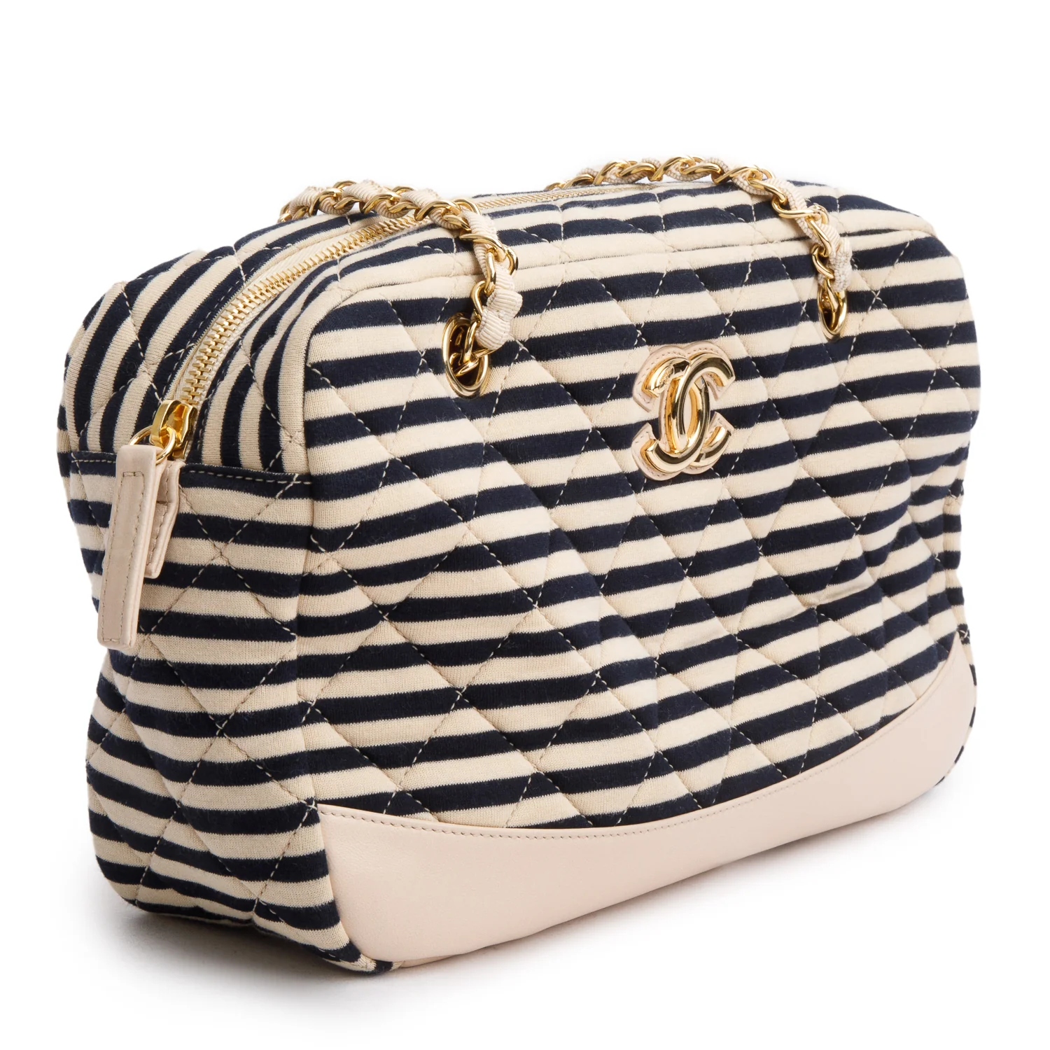 Chanel Beige & Black Quilted Jersey Coco Sailor Camera Bag w/ Authenticity Card - Image 4