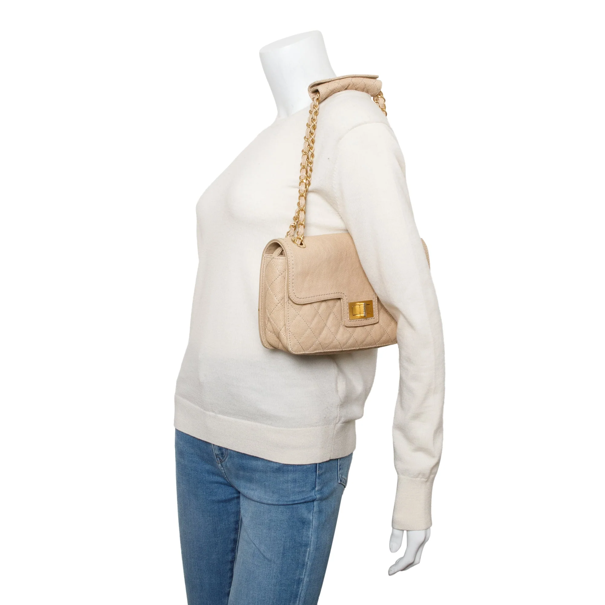Chanel Beige Caviar Leather 2.55 Reissue Single Flap Bag - Image 2