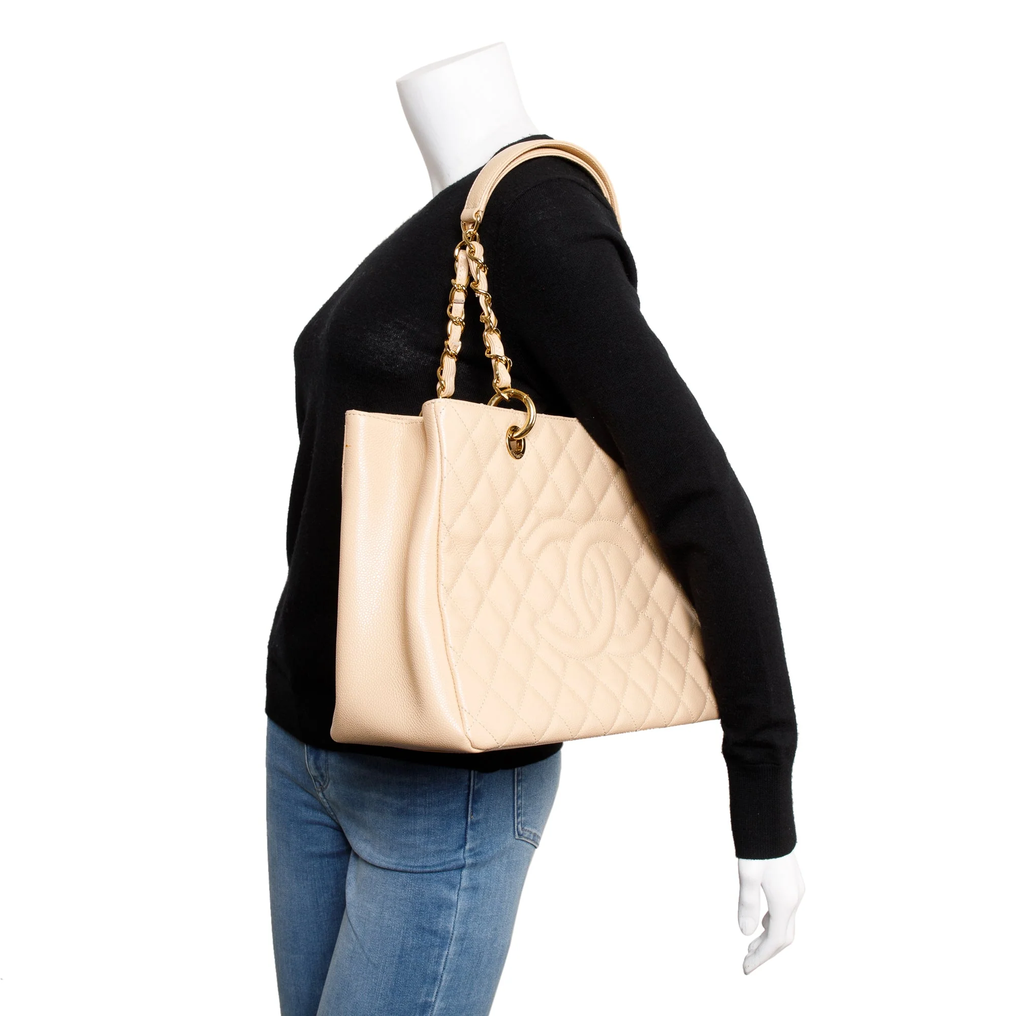Chanel Beige Caviar Leather Grand Shopping Tote (GST) w/ Authentcity Card - Image 2