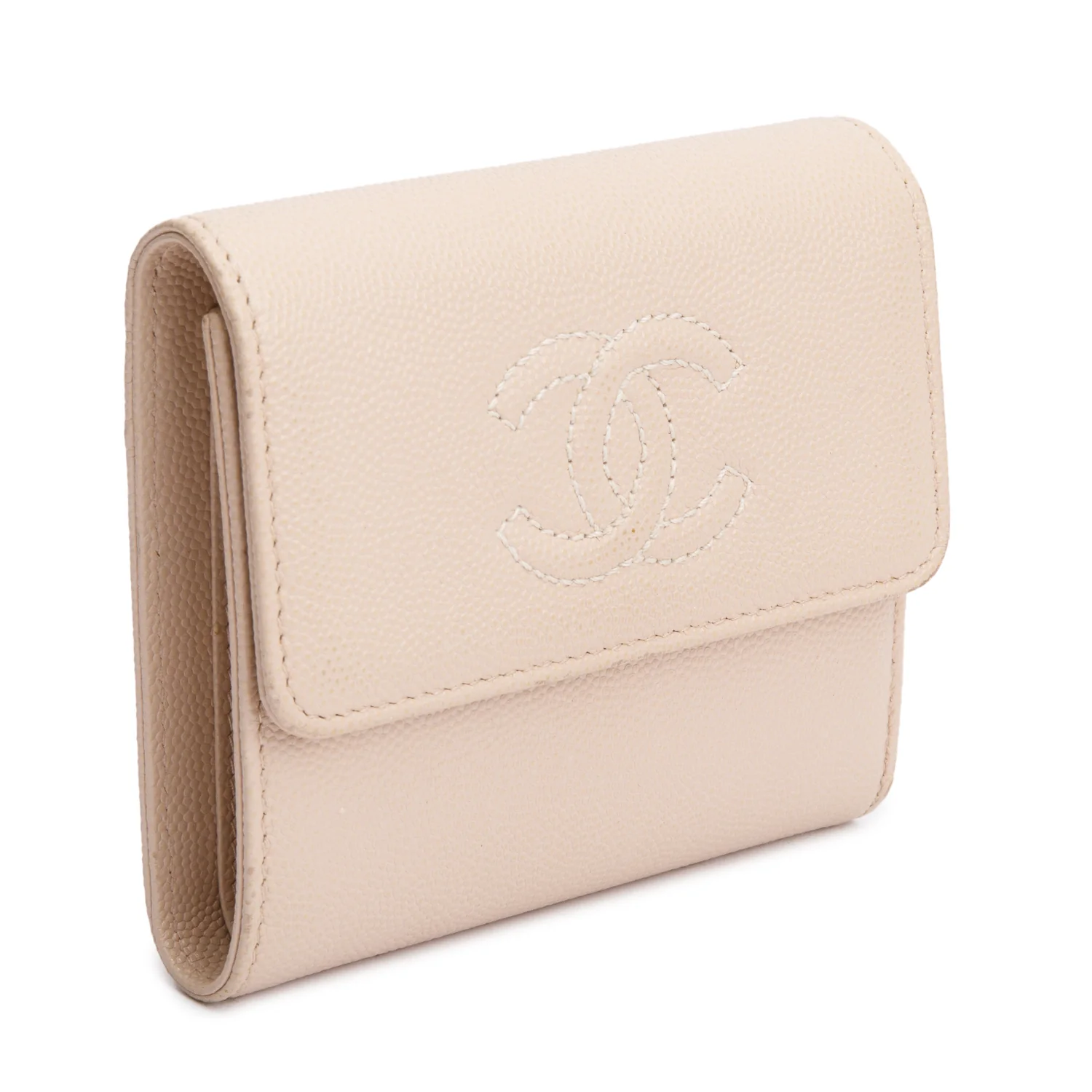 Chanel Beige Caviar Leather Timeless Trifold Compact Wallet w/ Box & Authenticity Card - Image 3