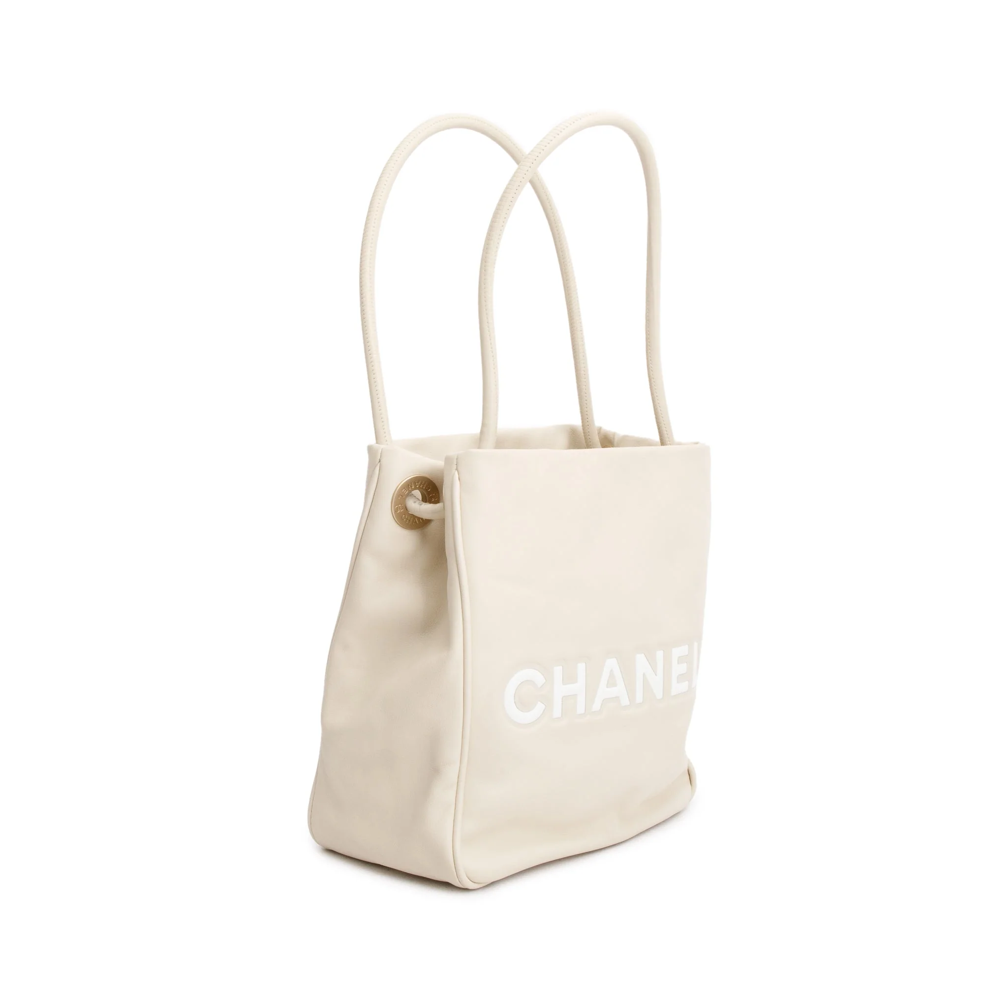 Chanel Beige Lambskin Leather Camellia Tote Bag - Image 4
