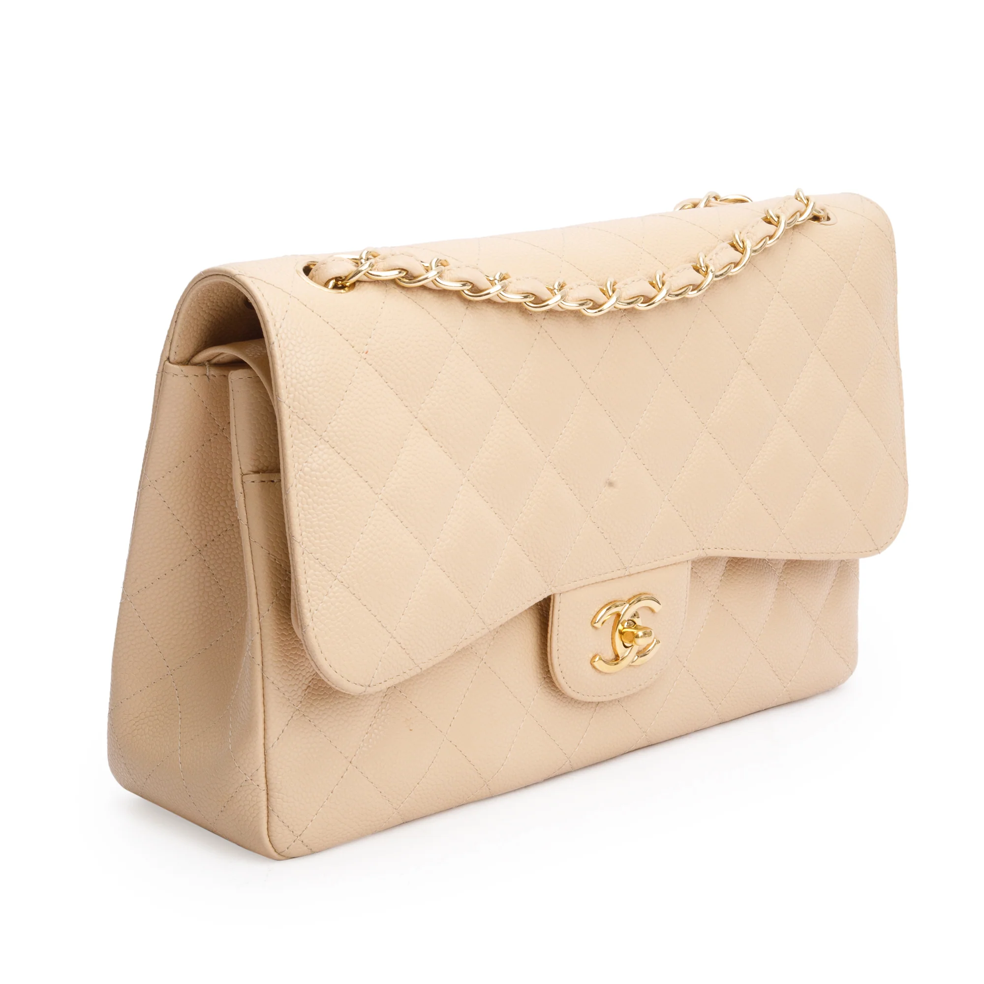 Chanel Beige Quilted Caviar Leather Classic Jumbo Double Flap Bag w/ Box & Authenticity Card - Image 5