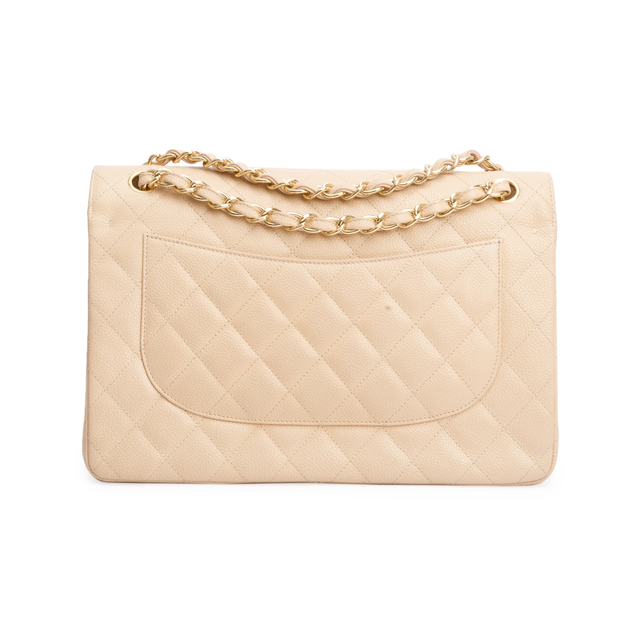 Chanel Beige Quilted Caviar Leather Classic Jumbo Double Flap Bag w/ Box & Authenticity Card - Image 6