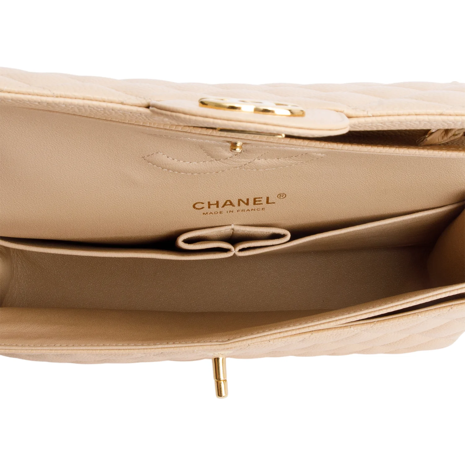 Chanel Beige Quilted Caviar Leather Classic Medium Double Flap Bag w/ Box & Authenticity Card - Image 9