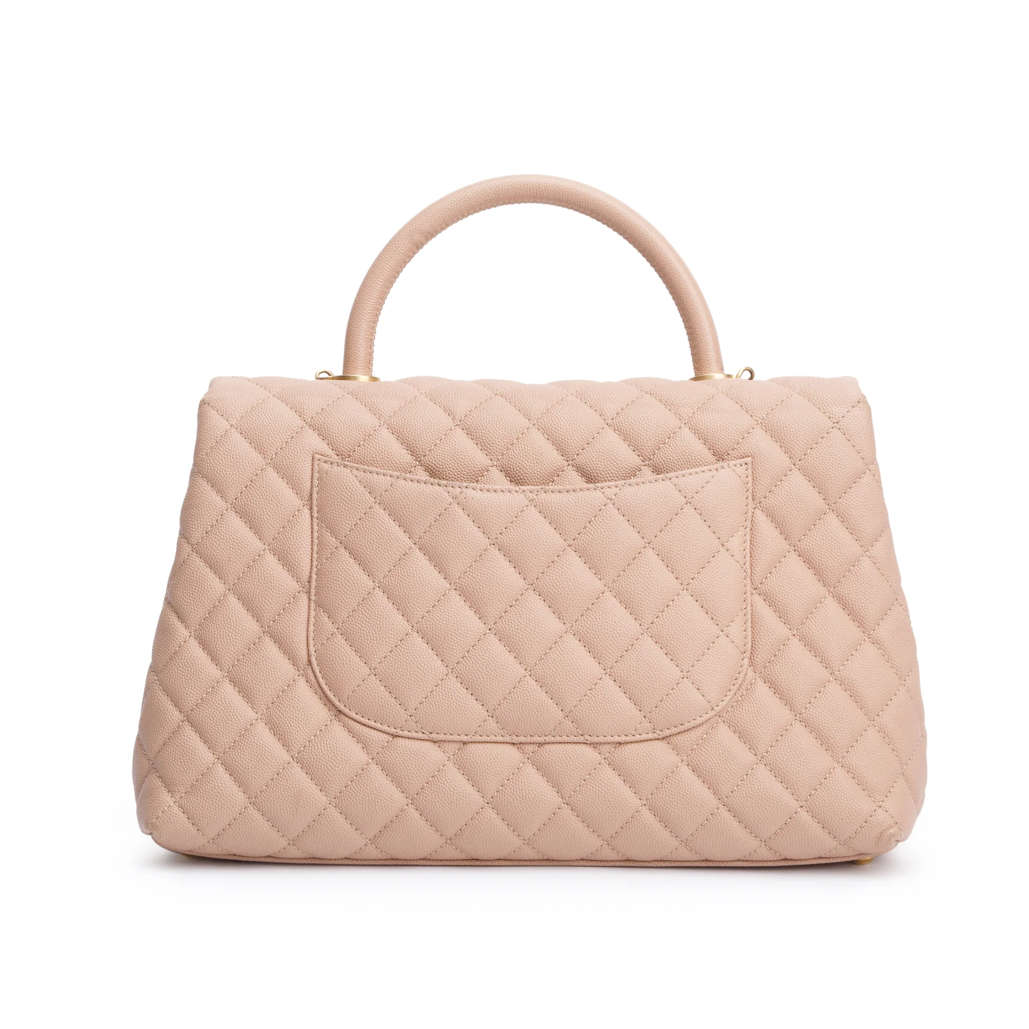 Chanel Beige Quilted Caviar Leather Large Coco Handle Bag w/ Strap & Authenticity Card - Image 5