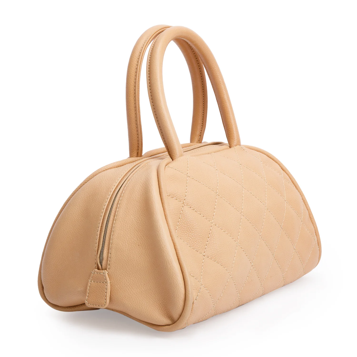 Chanel Beige Quilted Caviar Leather Small CC Timeless Bowler Bag - Image 4