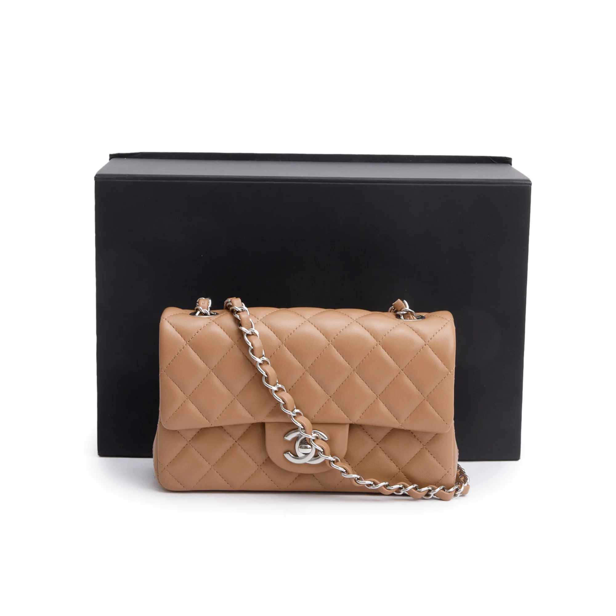 Chanel Beige Quilted Lambskin Leather Classic Mini Rectangular Flap Bag w/ Box - Image 3
