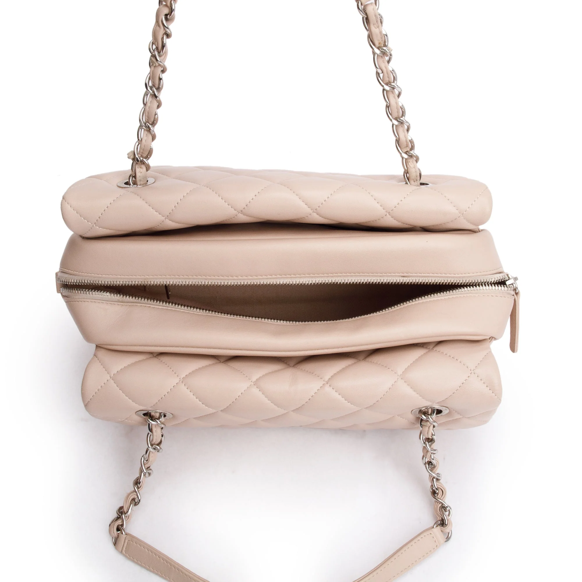 Chanel Beige Quilted Lambskin Leather Double Sided Flap Zip Shoulder Bag - Image 6