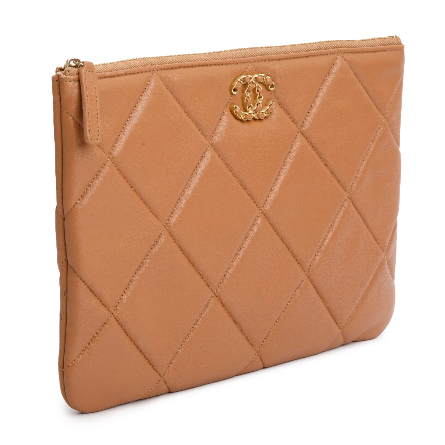 Chanel Beige Quilted Lambskin Leather Large 19 Pouch - Image 2