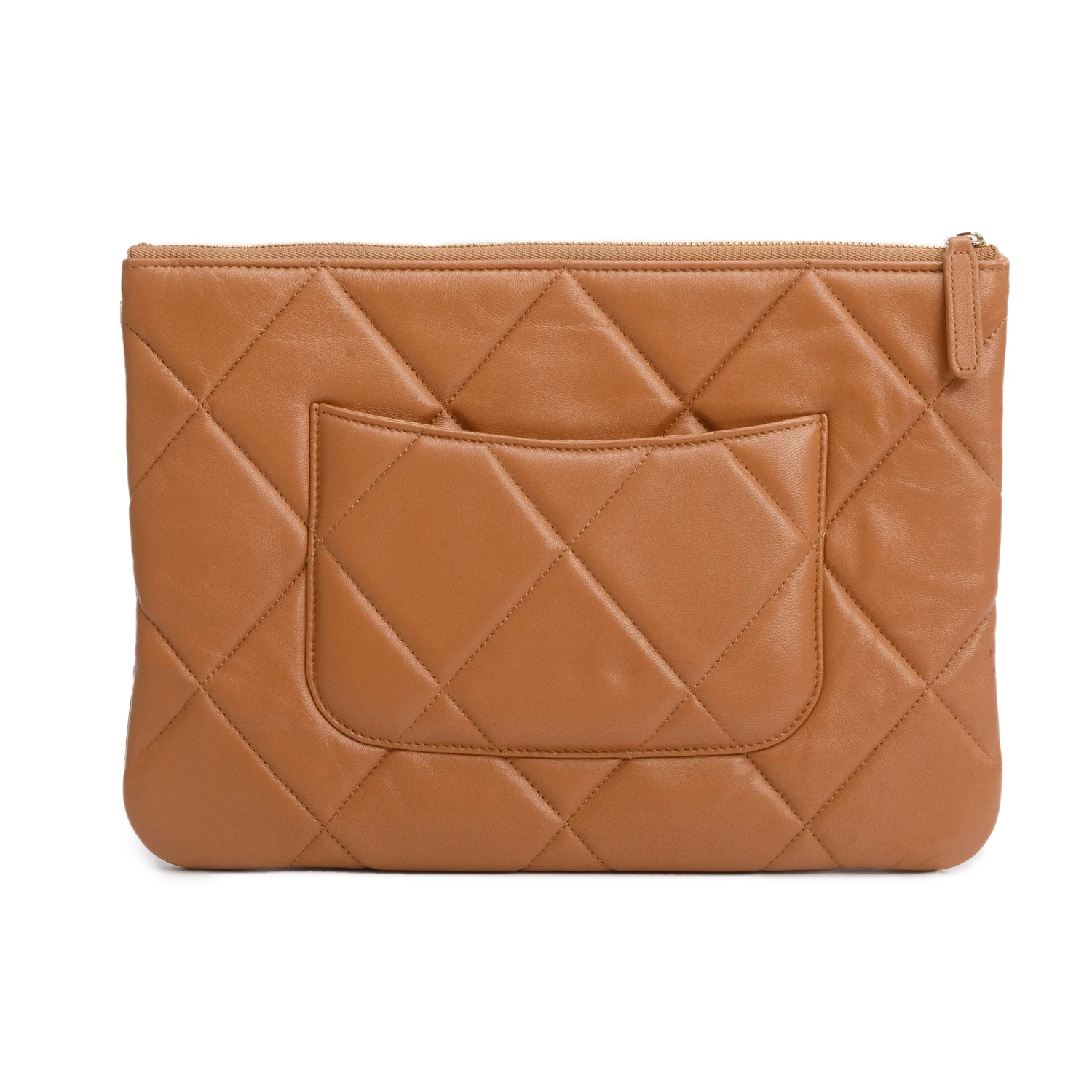 Chanel Beige Quilted Lambskin Leather Large 19 Pouch - Image 3