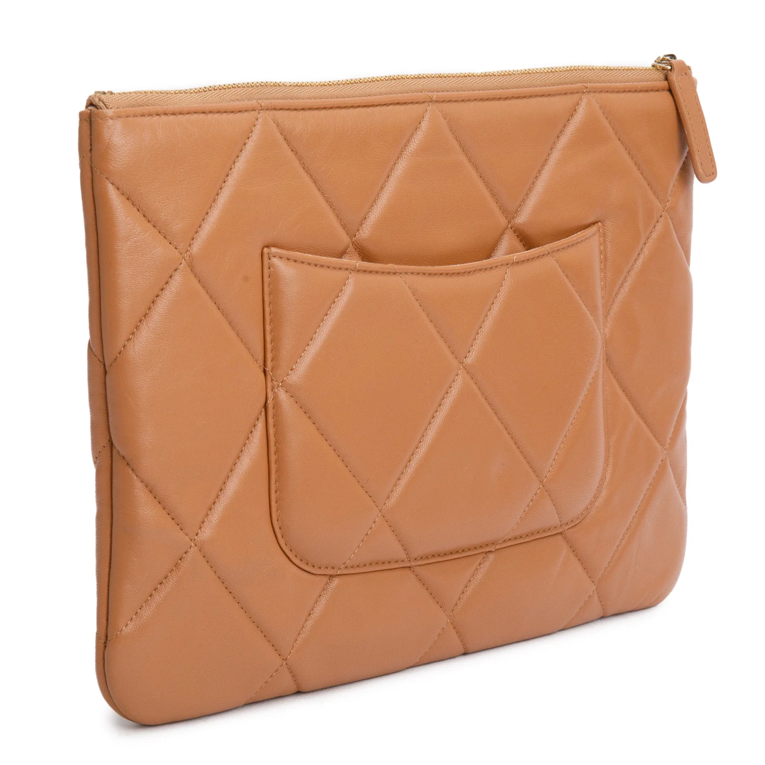 Chanel Beige Quilted Lambskin Leather Large 19 Pouch - Image 4
