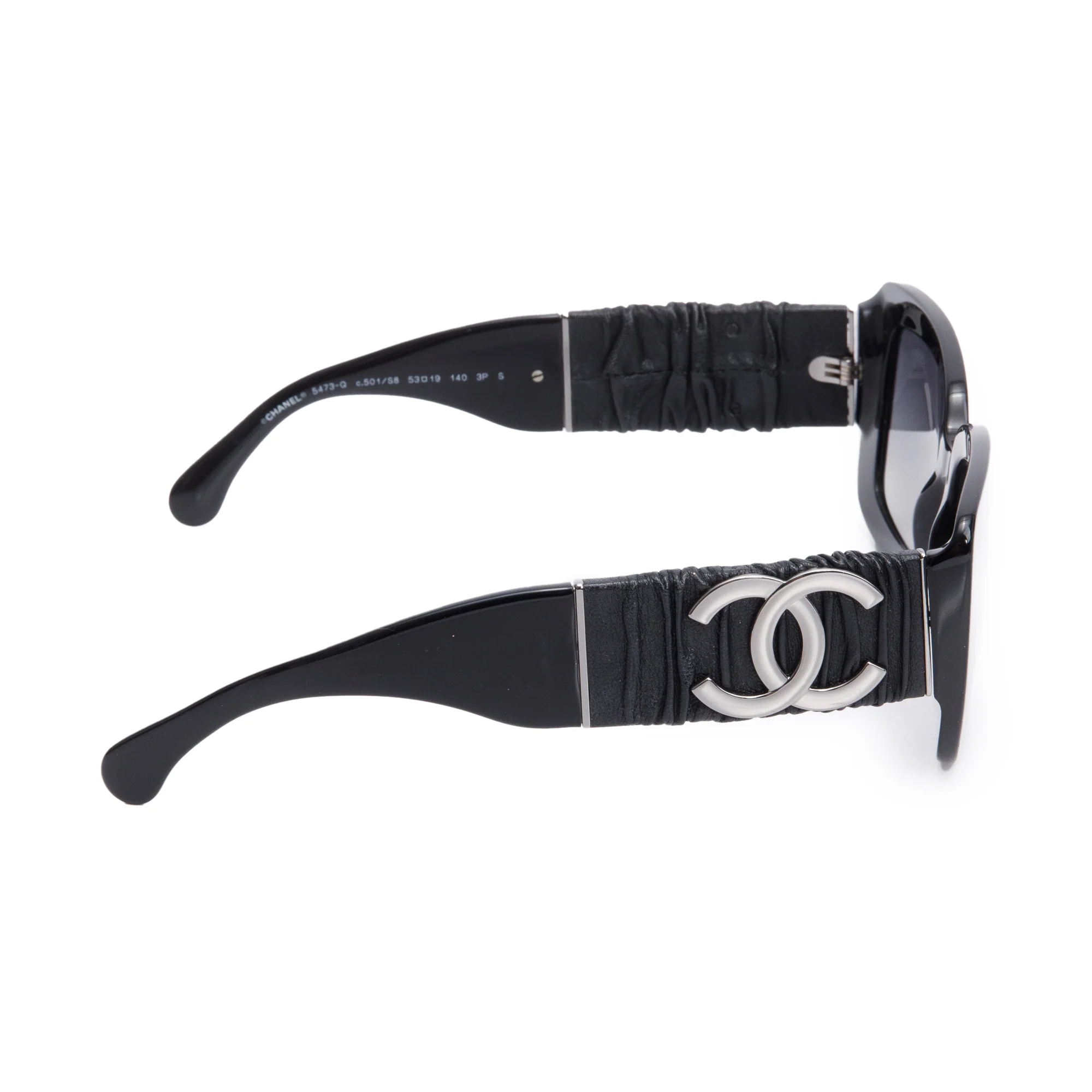 Chanel Black Acetate Calfskin Polarized Square Sunglasses 5473-Q w/ Box & Case - Image 2