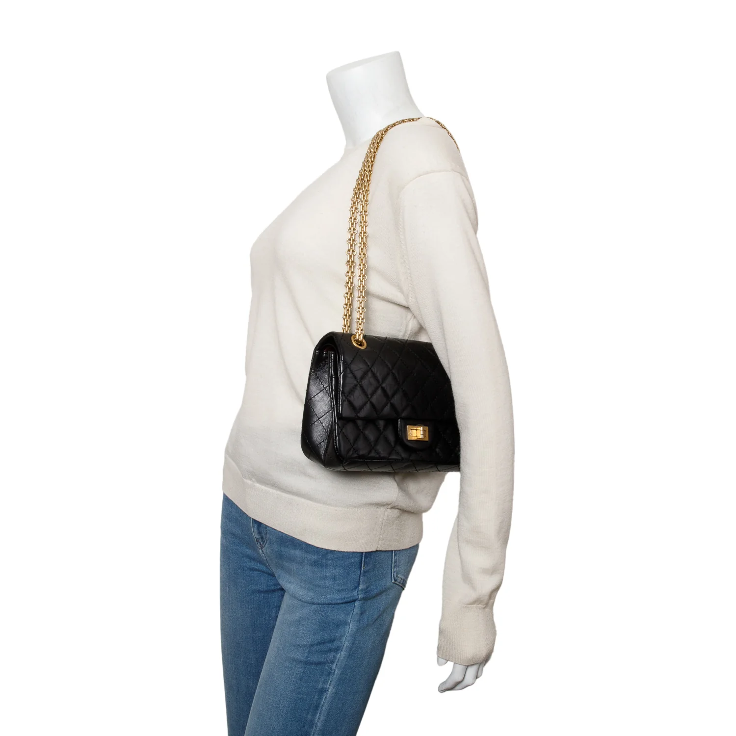 Chanel Black Aged Calfskin Leather 2.55 Reissue 225 Double Flap Bag w/ Box - Image 2