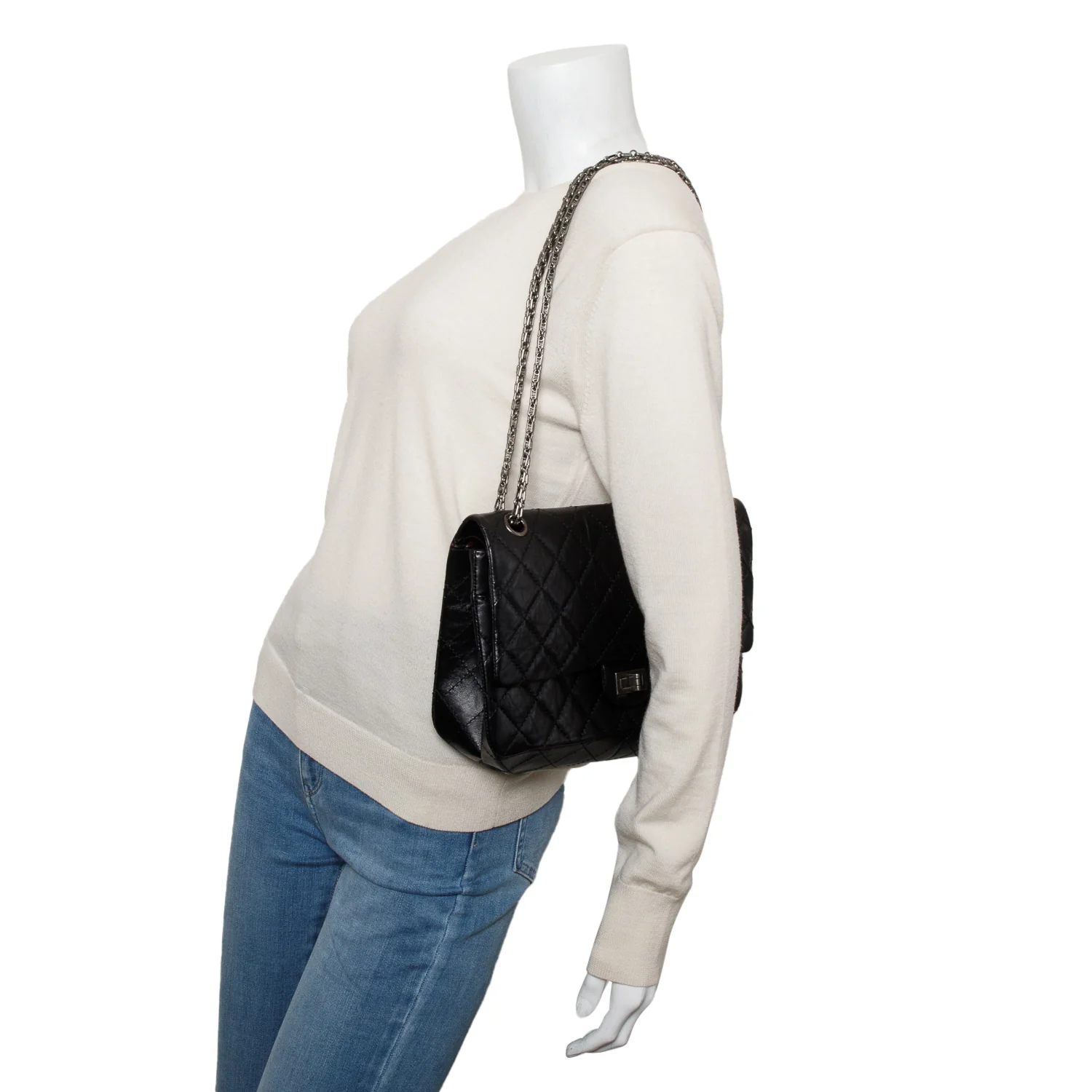 Chanel Black Aged Calfskin Leather 2.55 Reissue 226 Double Flap Bag w/ Authenticity Card - Image 2