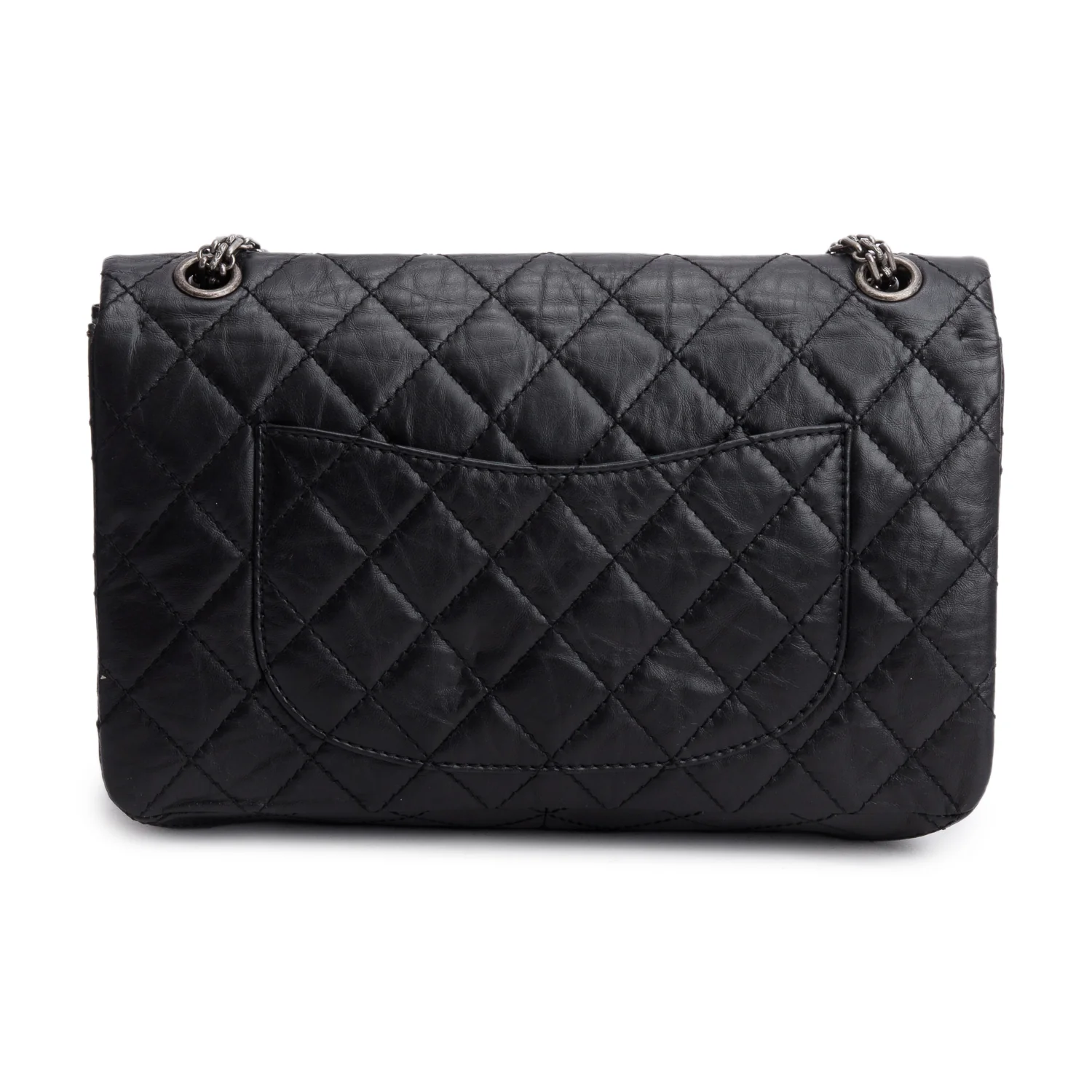 Chanel Black Aged Calfskin Leather 2.55 Reissue 226 Double Flap Bag w/ Authenticity Card - Image 5