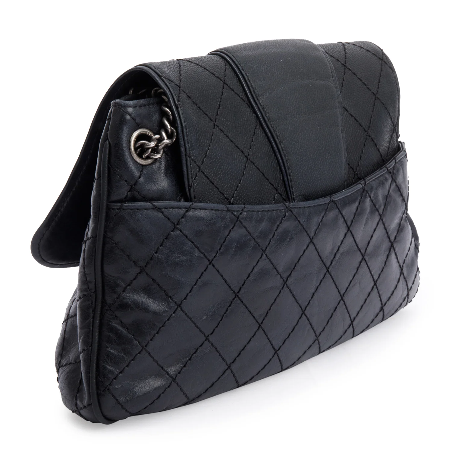 Chanel Black Aged Calfskin Leather Medium Bubble Graphic Messenger Bag w/ Authnticity Card - Image 6