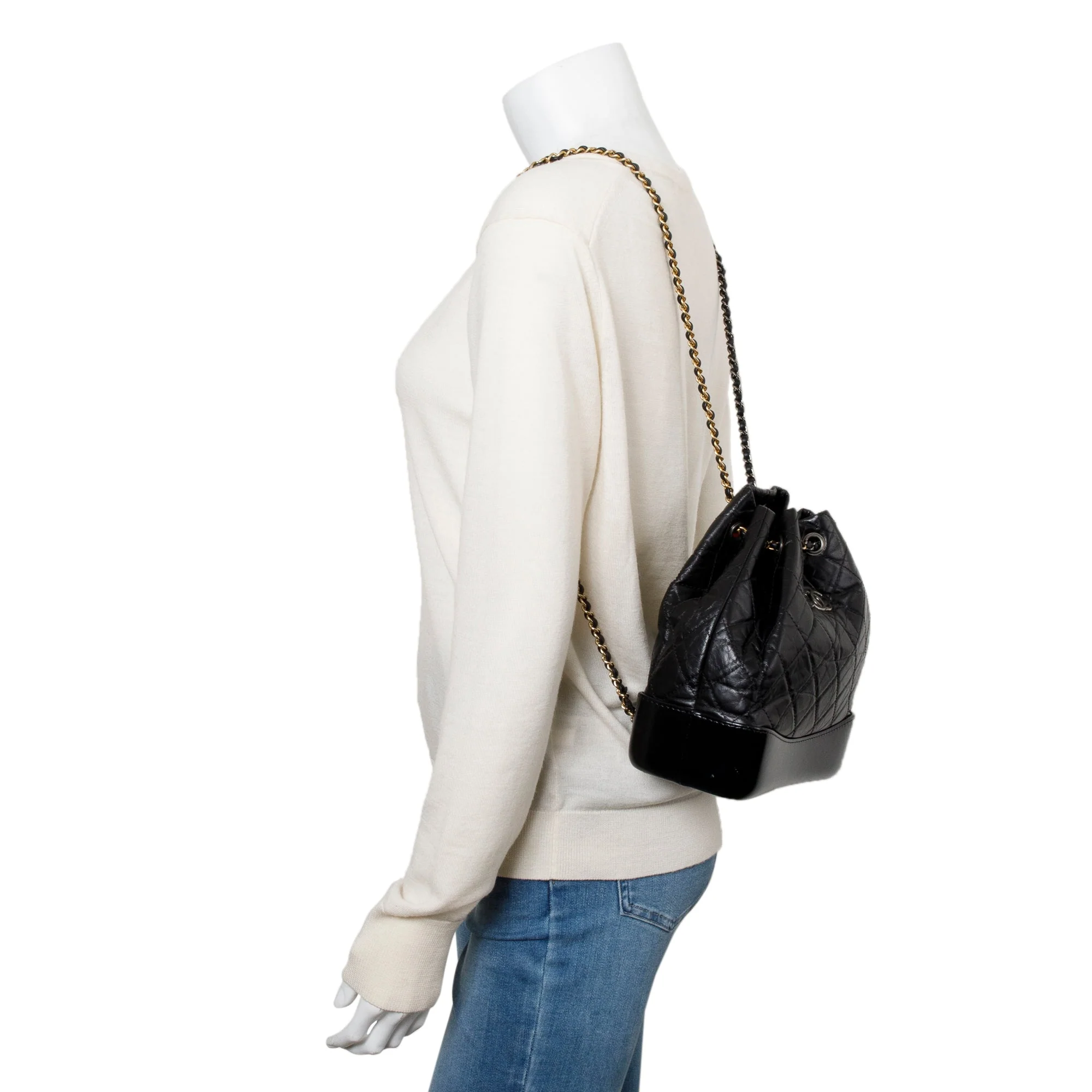 Chanel Black Aged Calfskin Leather Small Gabrielle Backpack w/ Authenticity Card - Image 2