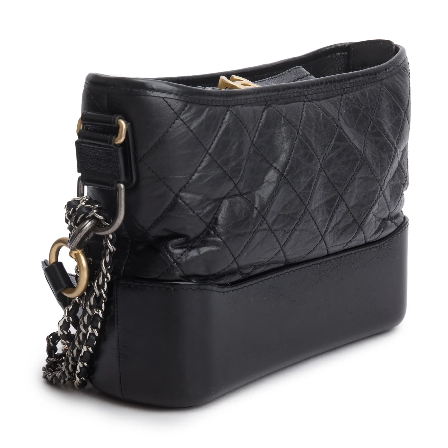Chanel Black Aged Calfskin Leather Small Gabrielle Logo Hobo w/ Authenticity Card - Image 3