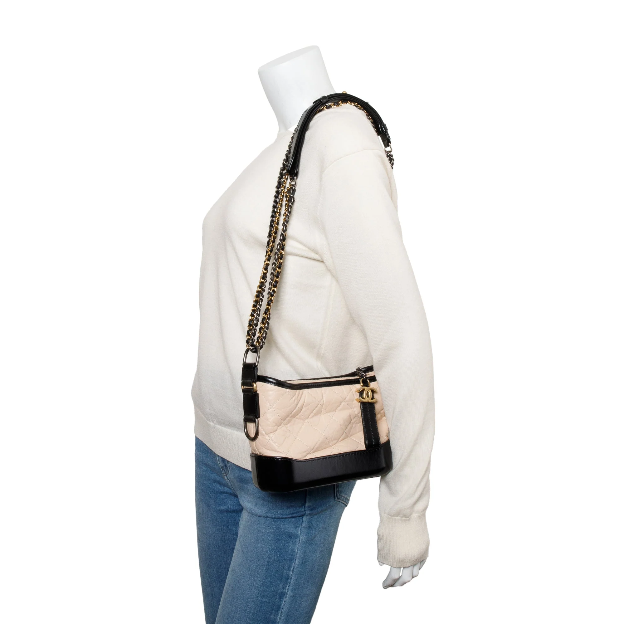 Chanel Black & Beige Aged Calfskin Leather Small Gabrielle Hobo w/ Authenticity Card - Image 2