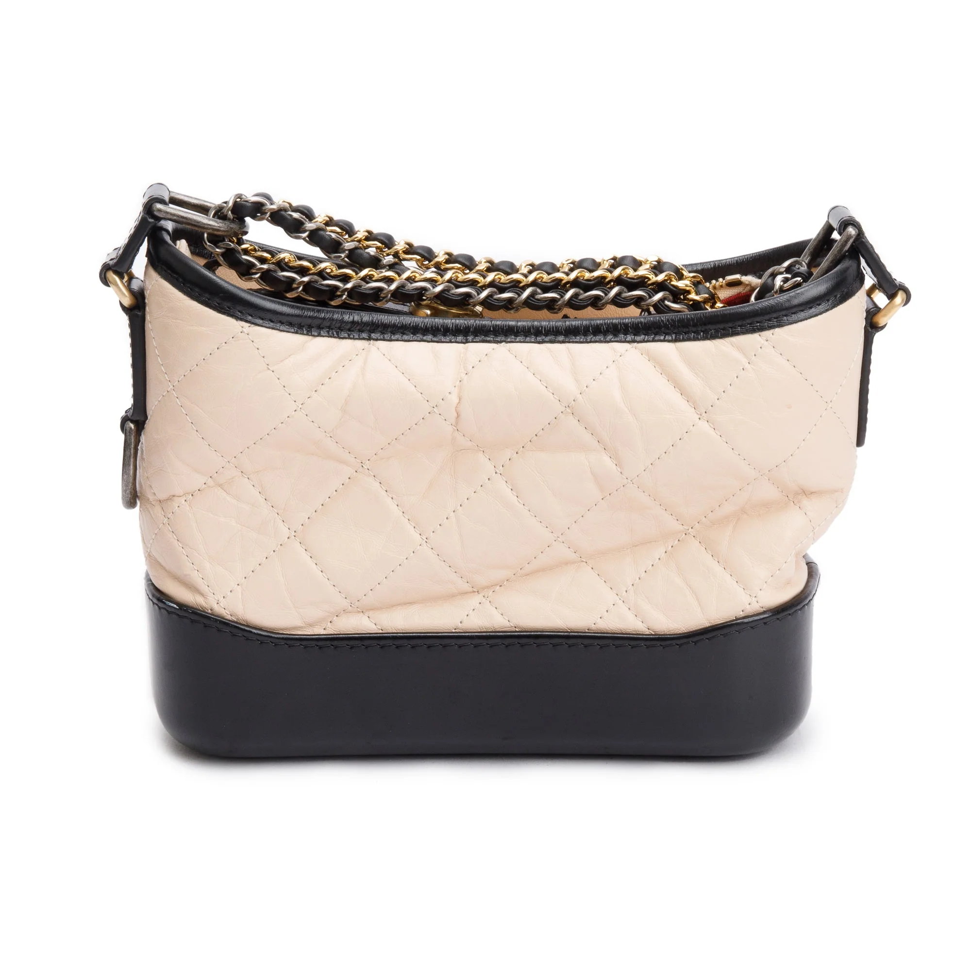 Chanel Black & Beige Aged Calfskin Leather Small Gabrielle Hobo w/ Authenticity Card - Image 3