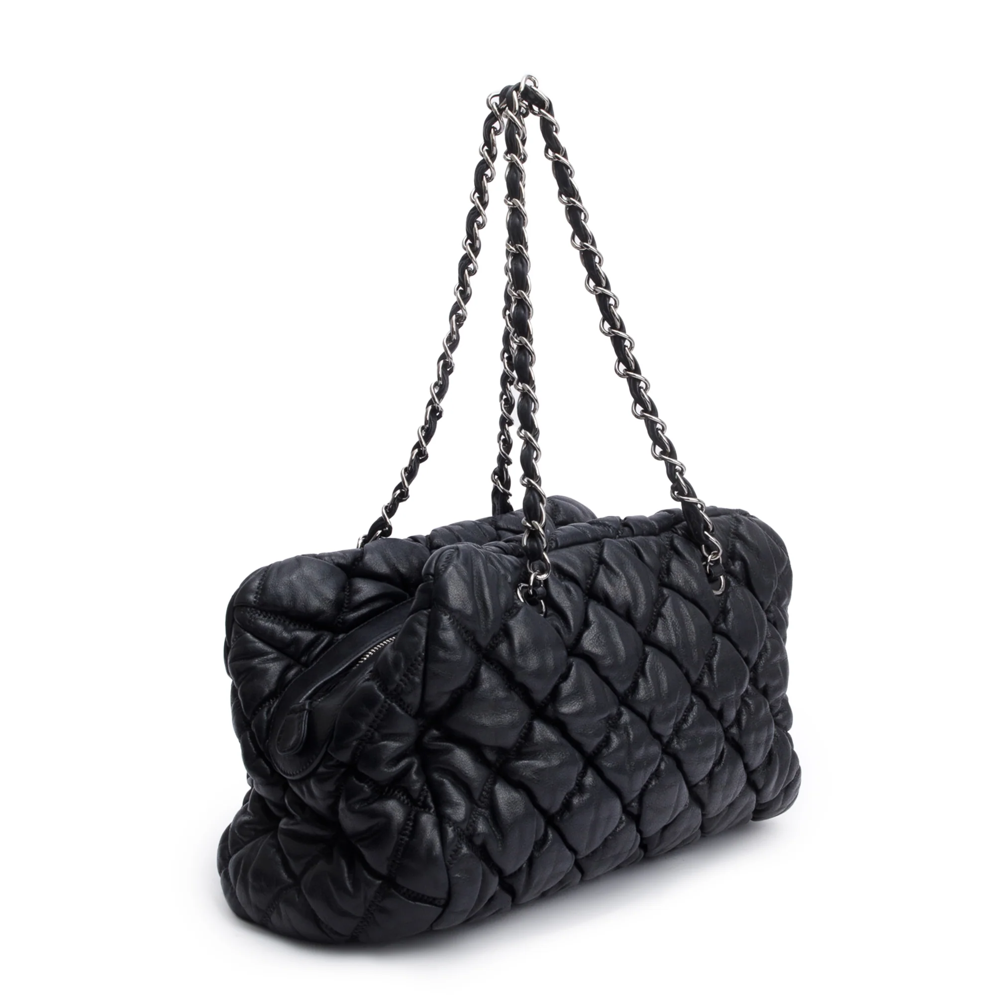 Chanel Black Bubble Quilt Lambskin Leather Medium Bowler Bag - Image 6