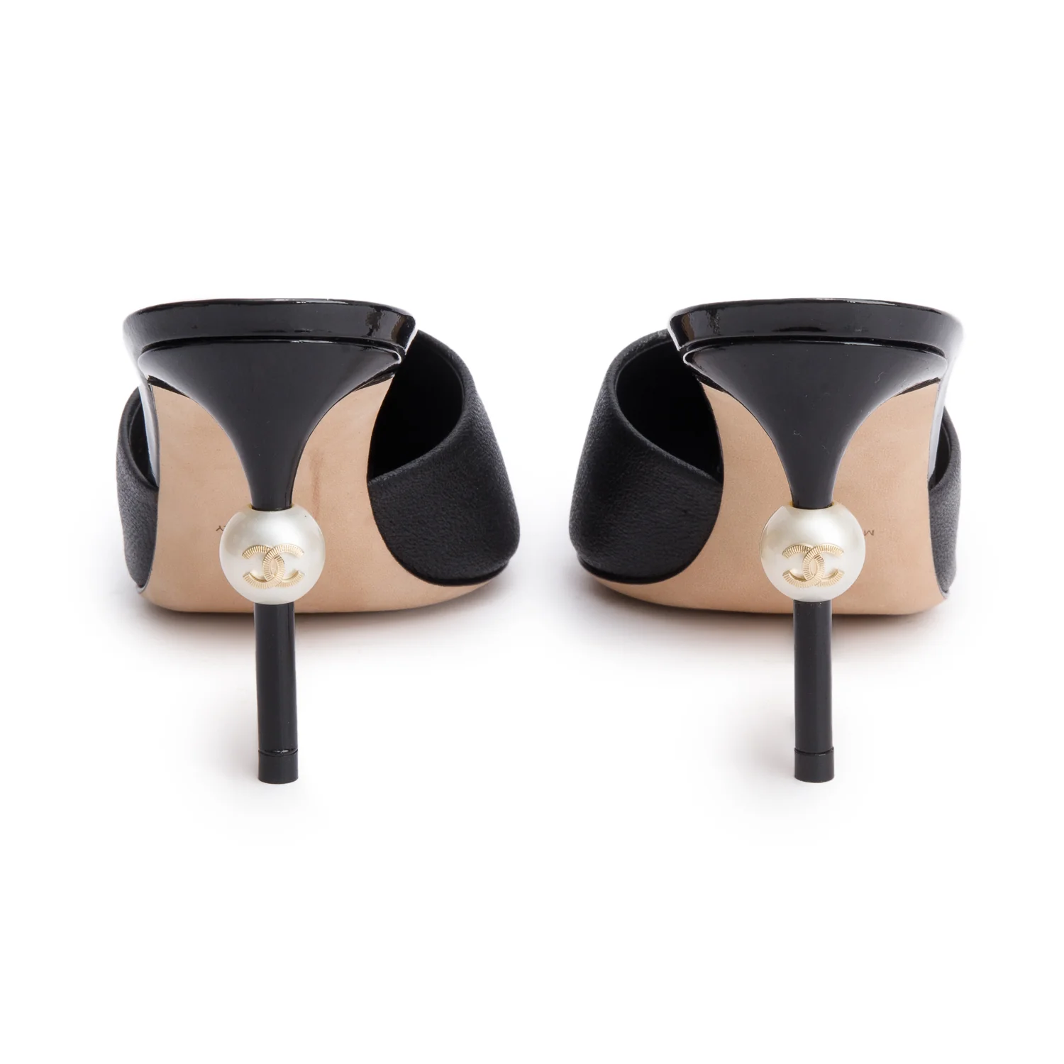Chanel Black Calfskin Grosgrain Cap Toe Pearl Mule, Size 38 w/ Box - Image 5
