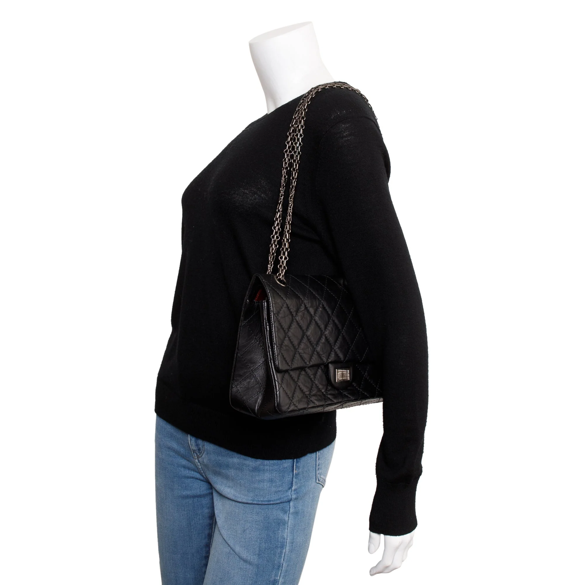 Chanel Black Calfskin Leather 2.55 Reissue 226 Double Flap Bag - Image 2