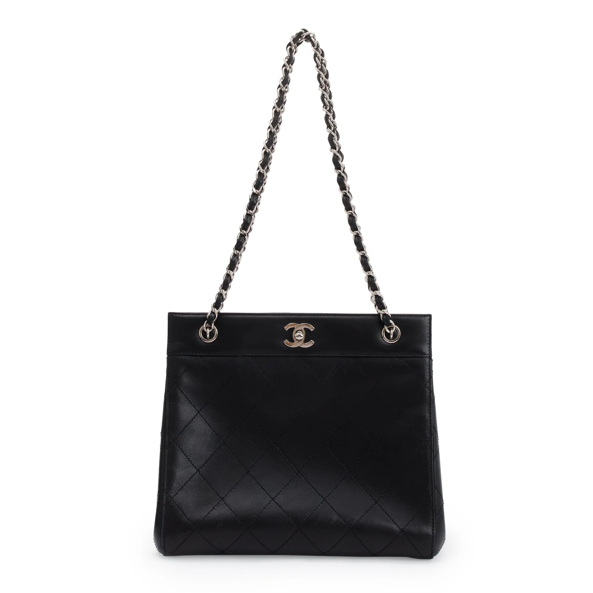 Chanel Black Calfskin Leather Turn-Lock CC Small Chain Tote - Image 3
