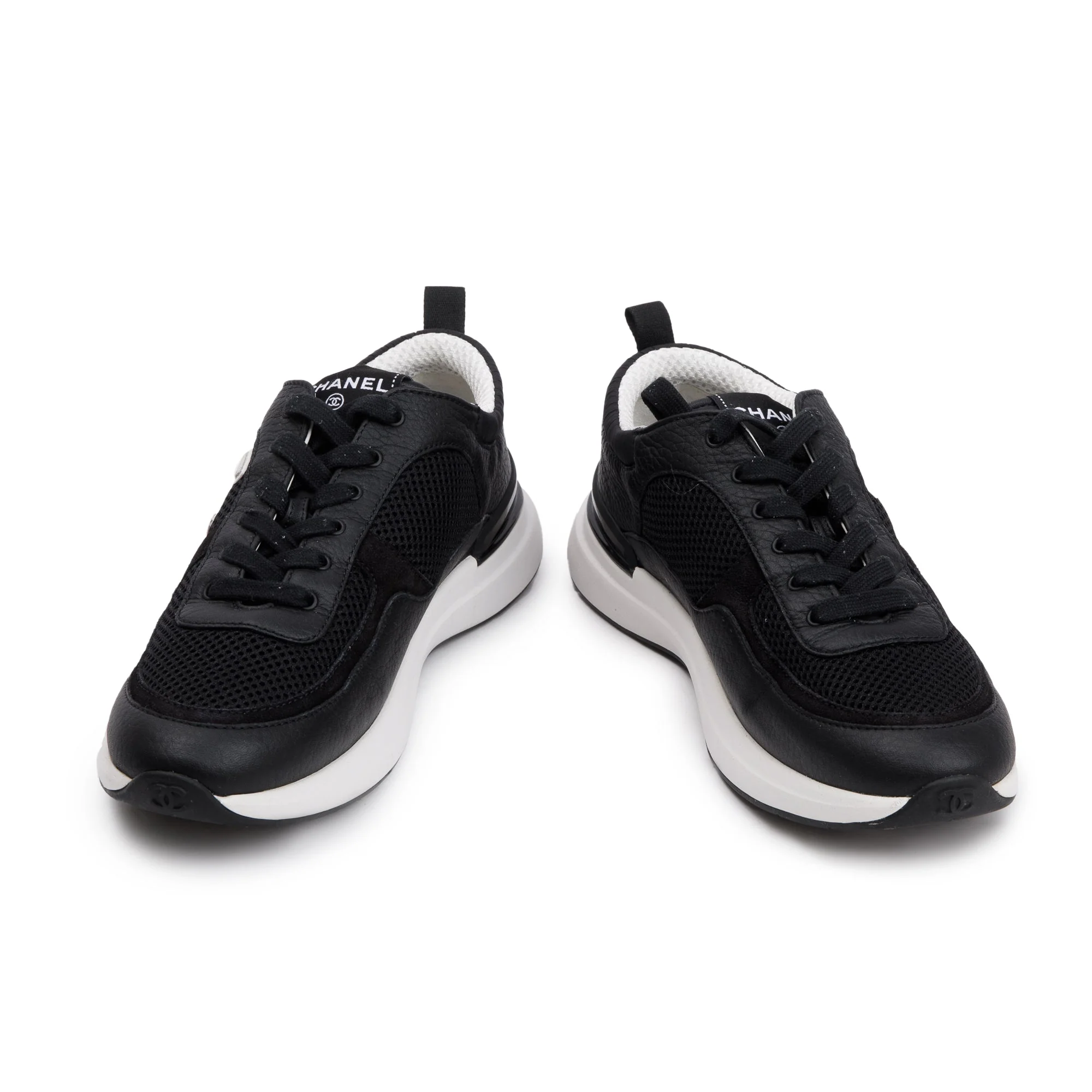 Chanel Black Calfskin Mesh Suede CC Logo Sneakers, Size 41 w/ Box - Image 6