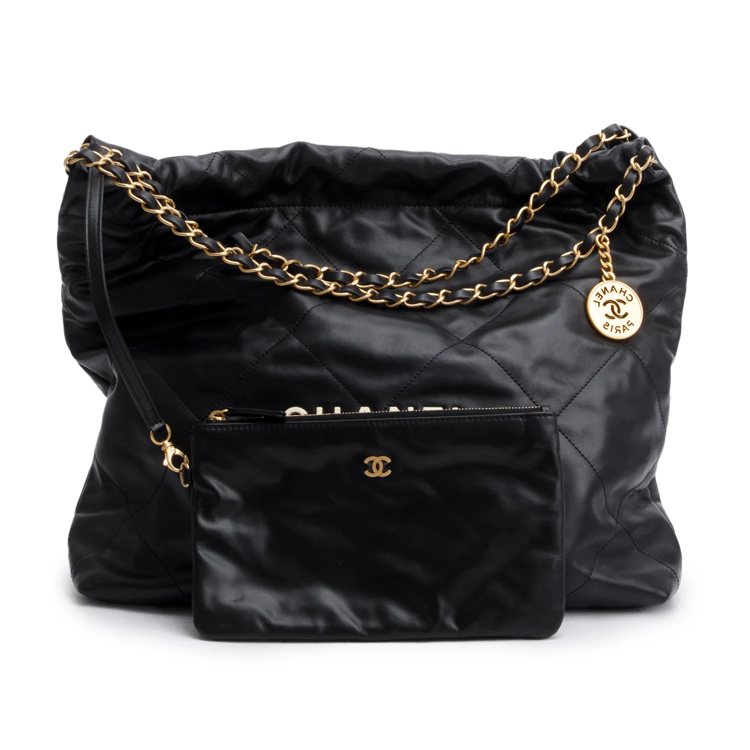 Chanel Black Calfskin Quilted Small 22 Hobo w/ Pouch - Image 3