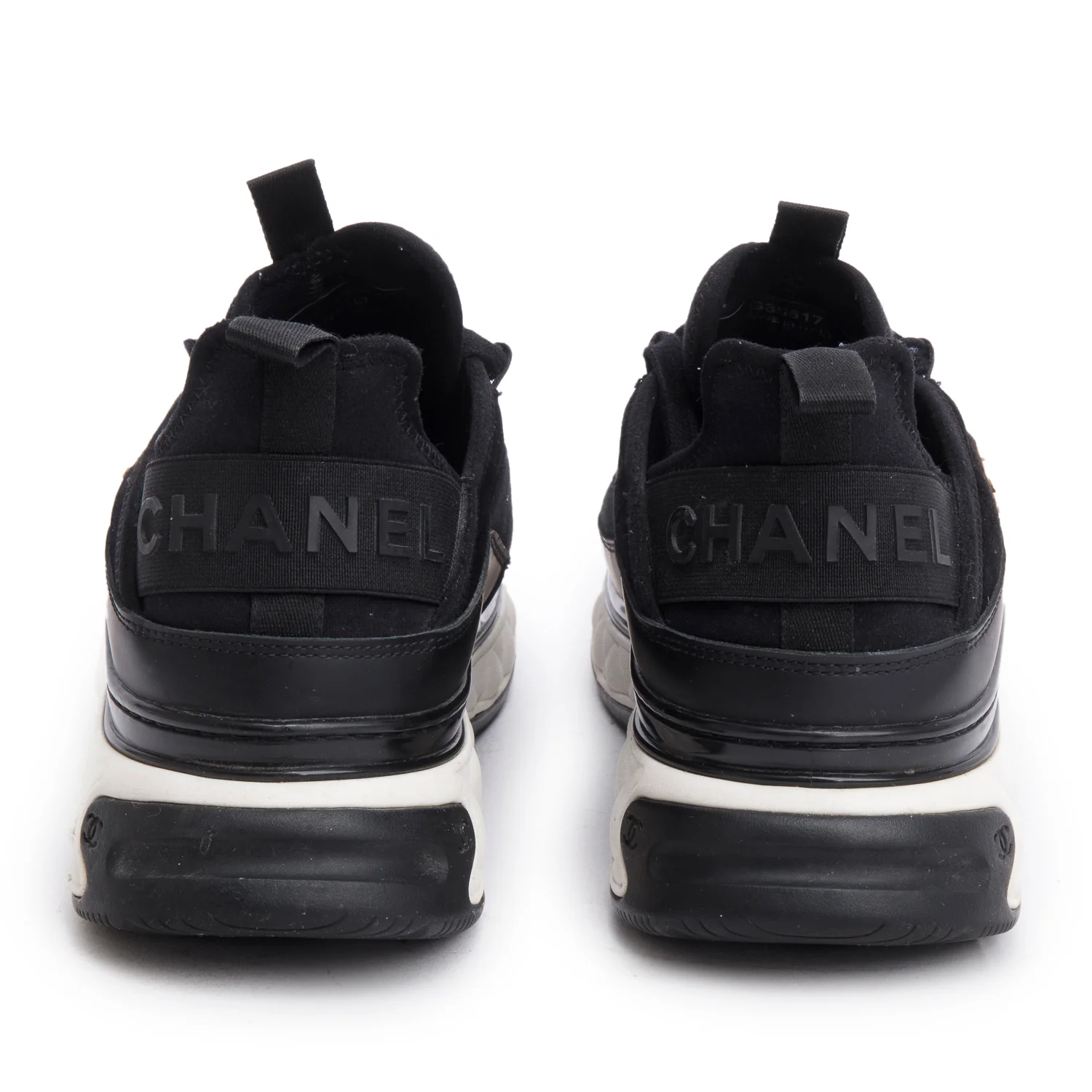 Chanel Black Canvas Calfskin Leather Trim CC Logo Sneakers, Men's Size 42 - Image 4