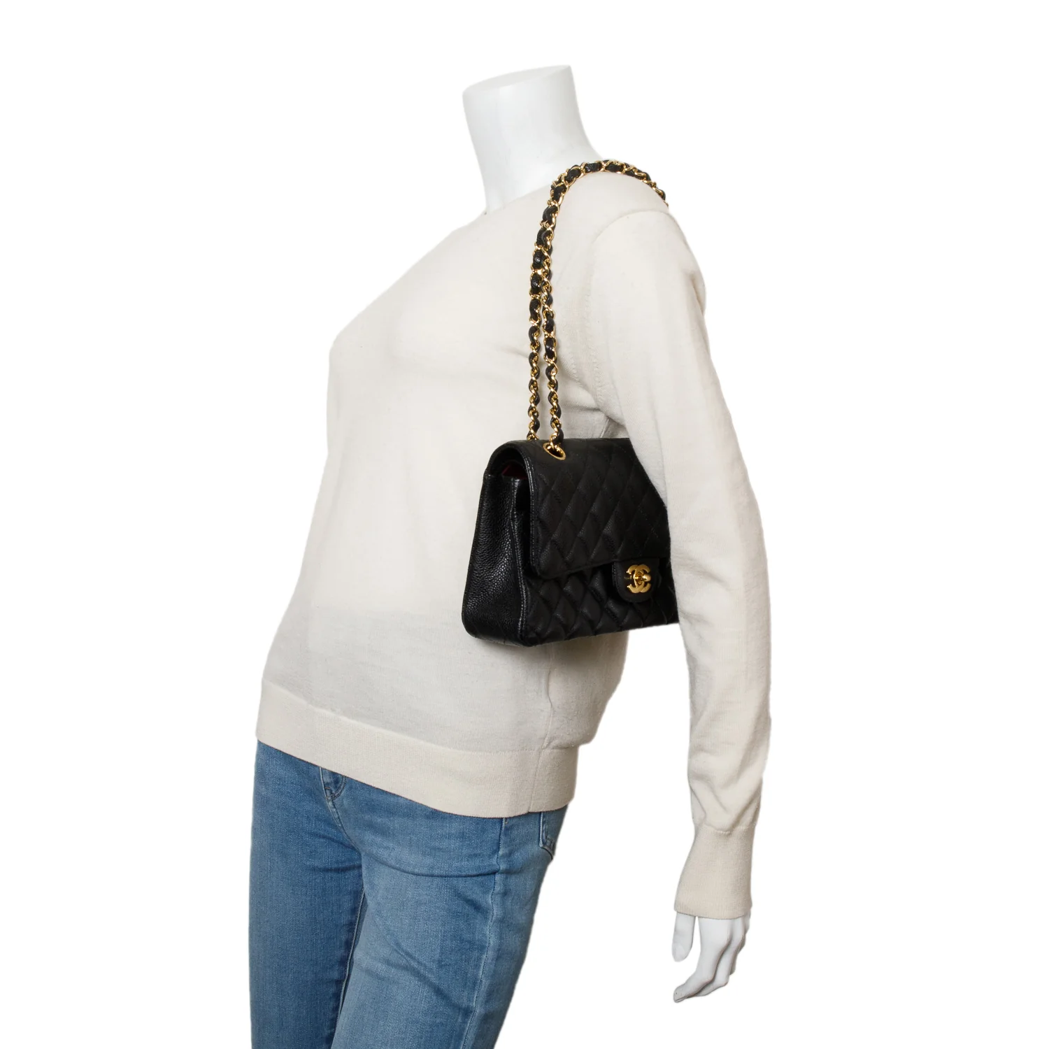 Chanel Black Caviar Classic Medium Double Flap Bag w/ Authenticity Card - Image 2