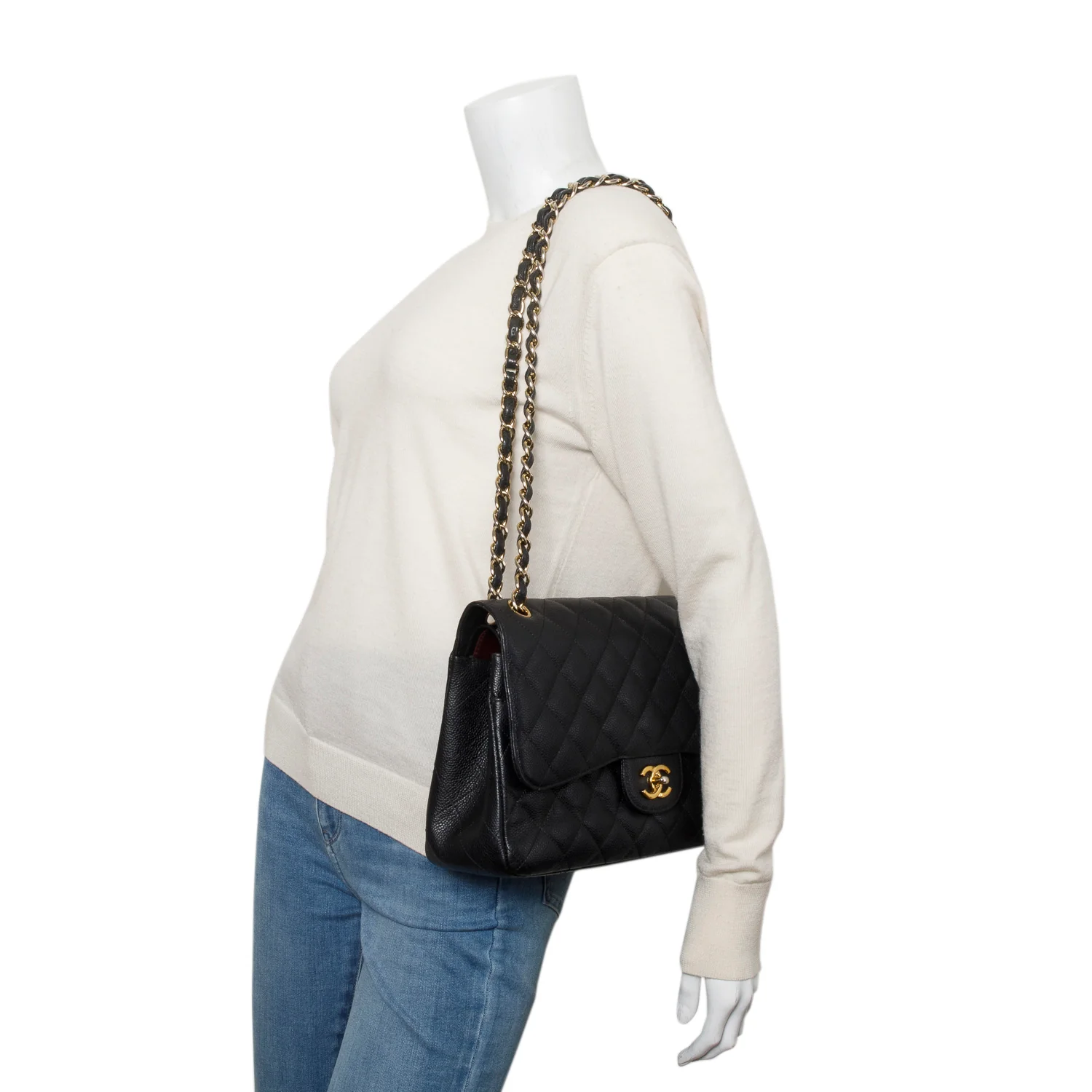 Chanel Black Caviar Jumbo Classic Double Flap Bag w/ Authenticity Card - Image 2