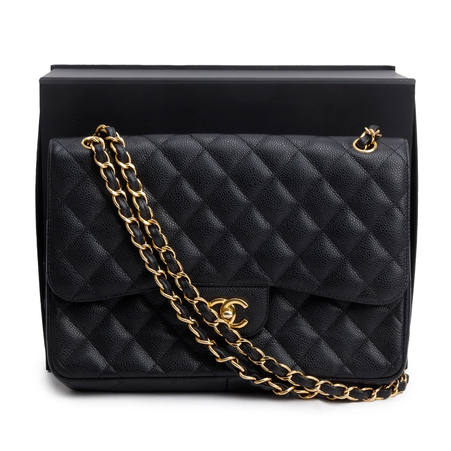 Chanel Black Caviar Jumbo Classic Double Flap Bag w/ Box & Authenticity Card - Image 2