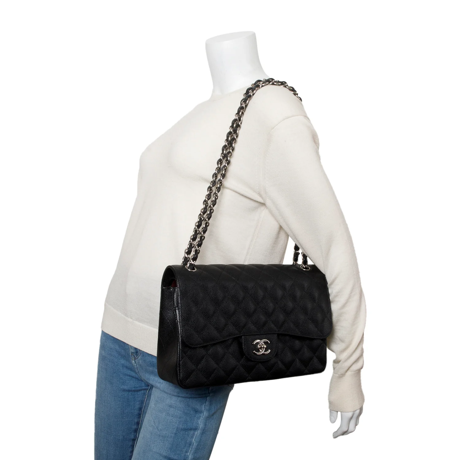 Chanel Black Caviar Jumbo Classic Double Flap Bag w/ Box, Authenticity Card & Receipt - Image 2