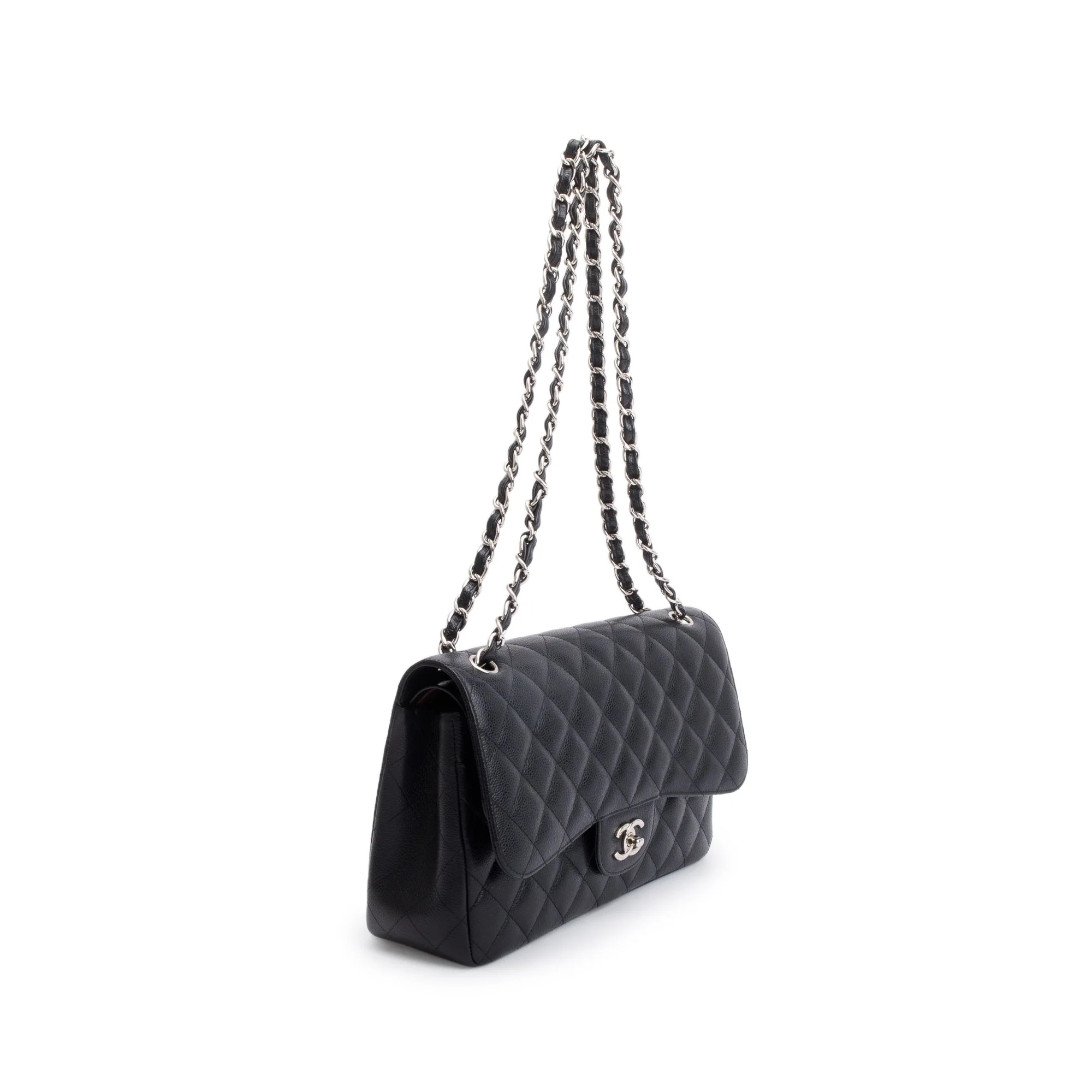Chanel Black Caviar Leather Classic Jumbo Double Flap Bag w/ Authenticity Card - Image 4