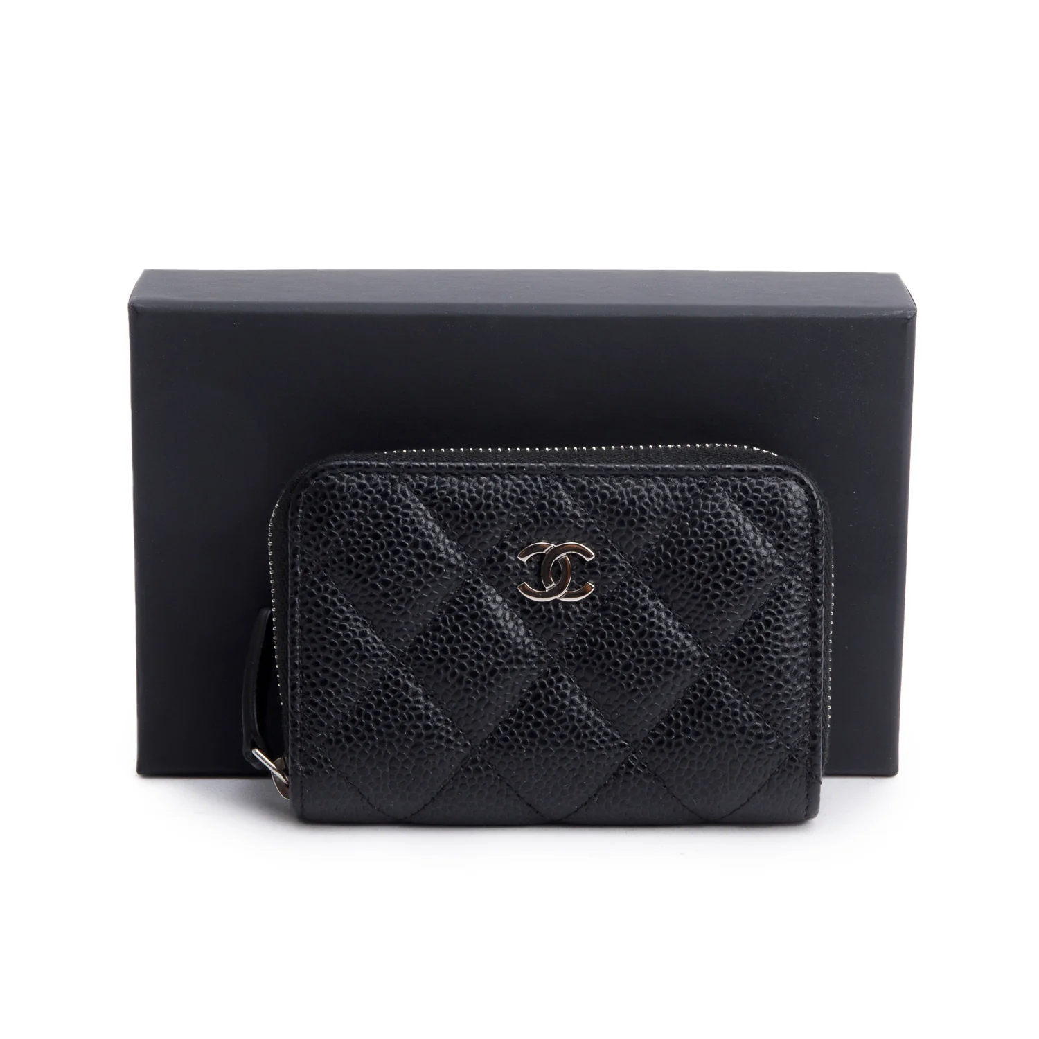 Chanel Black Caviar Leather Classic Zipped Coin Purse w/ Box & Authenticity Card - Image 2