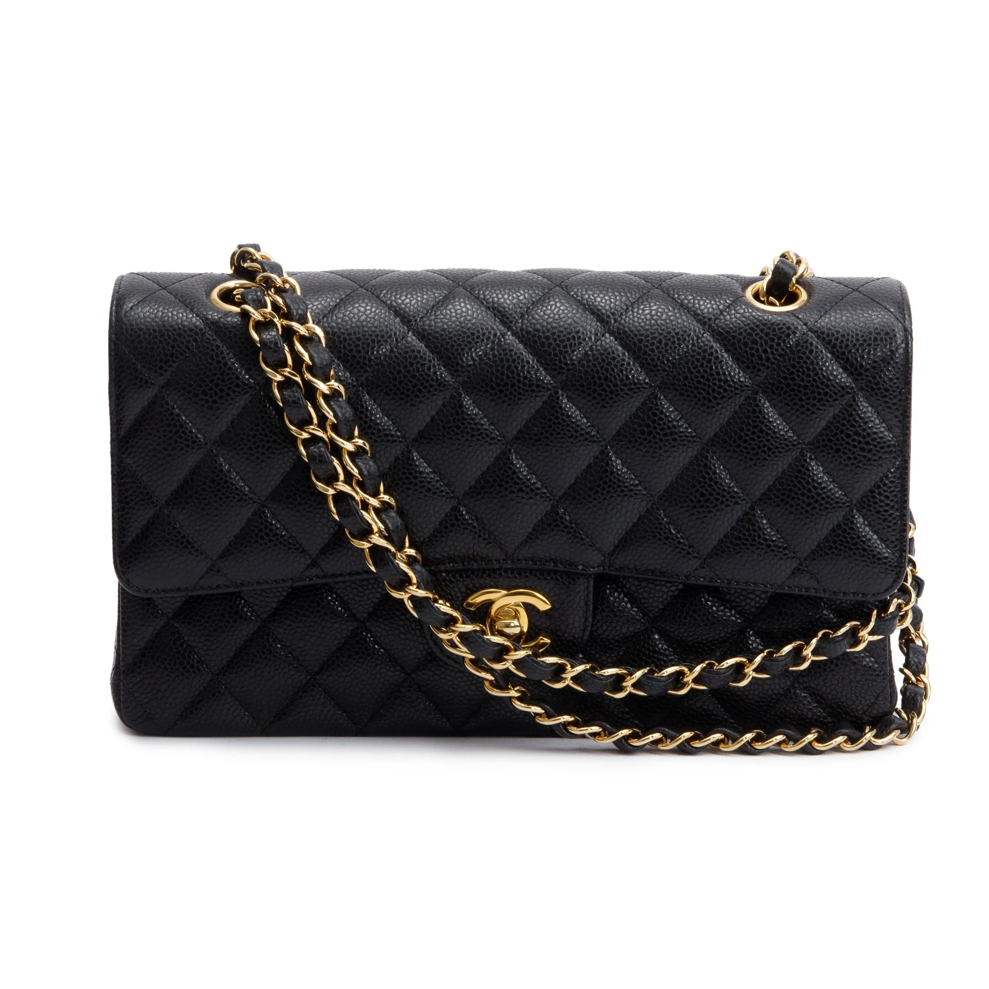 Chanel Black Caviar Leather Medium Classic Double Classic Flap Bag w/ Box