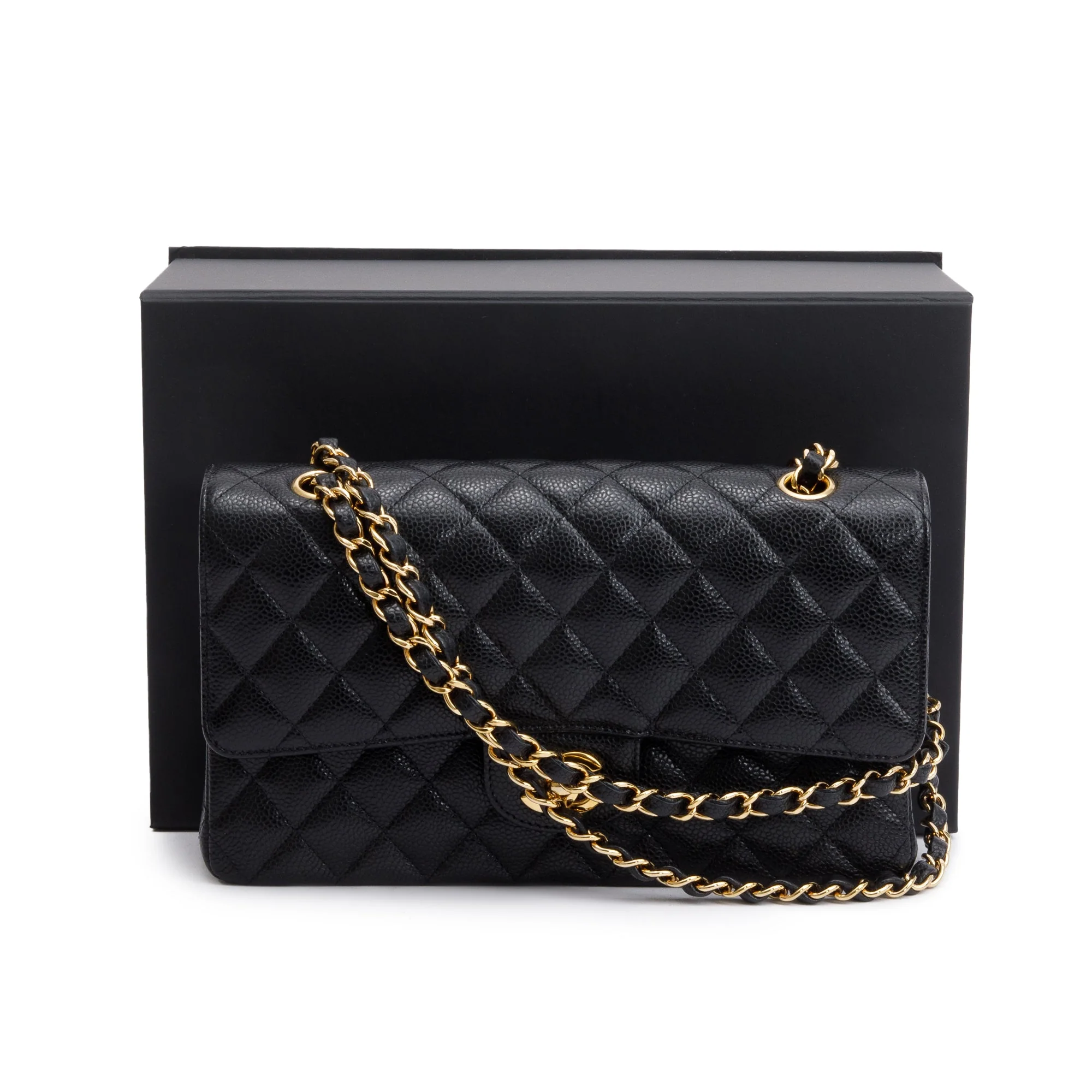 Chanel Black Caviar Leather Medium Classic Double Classic Flap Bag w/ Box - Image 3