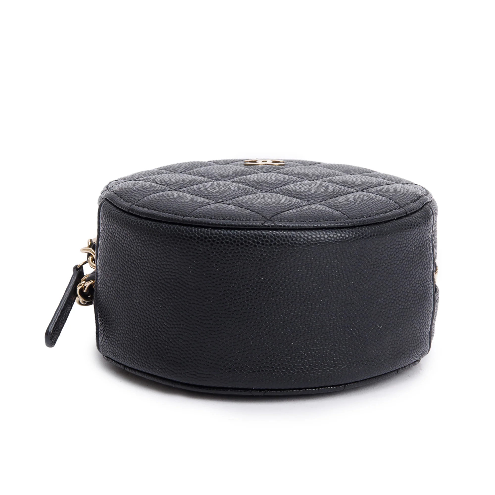 Chanel Black Caviar Leather Round Clutch with Chain w/ Authenticity Card - Image 7