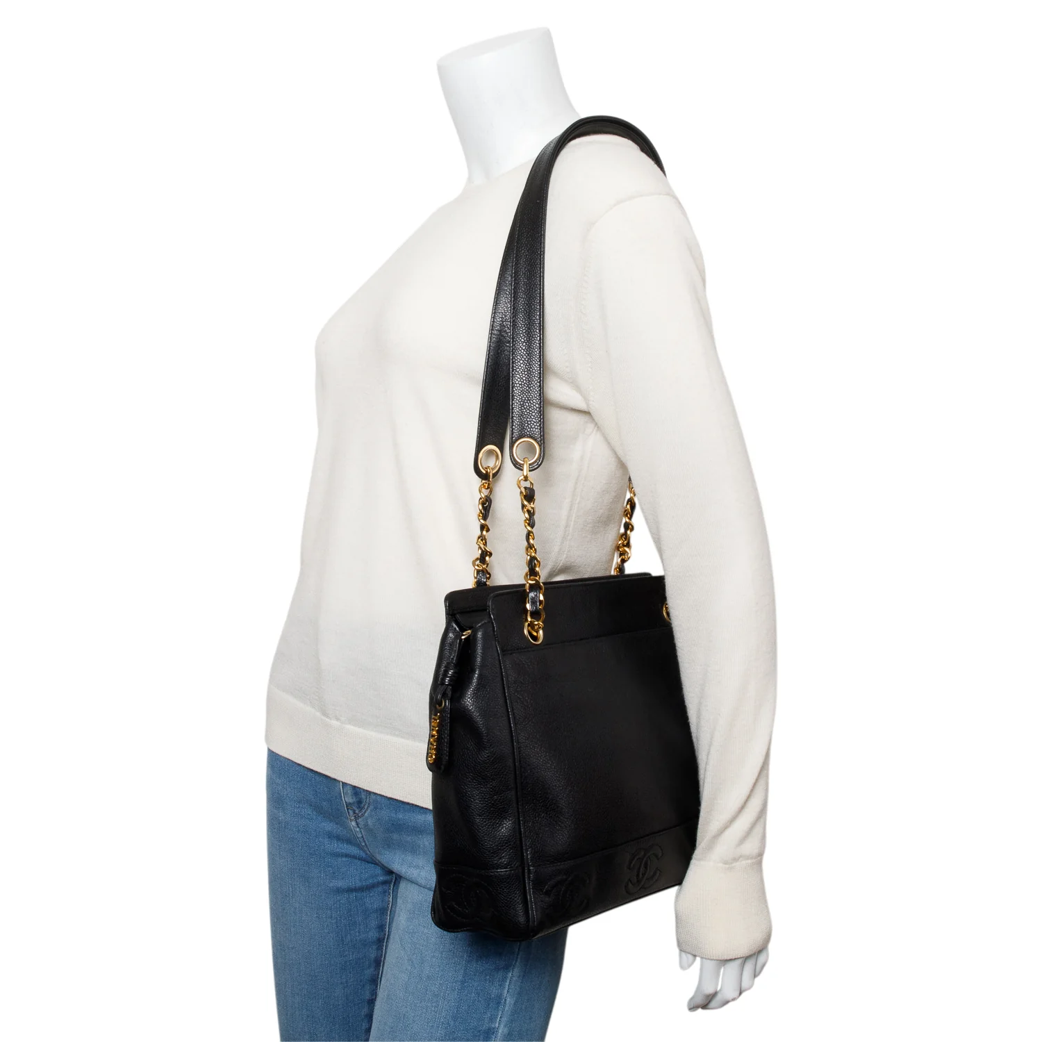 Chanel Black Caviar Leather Triple CC Tote - Image 2