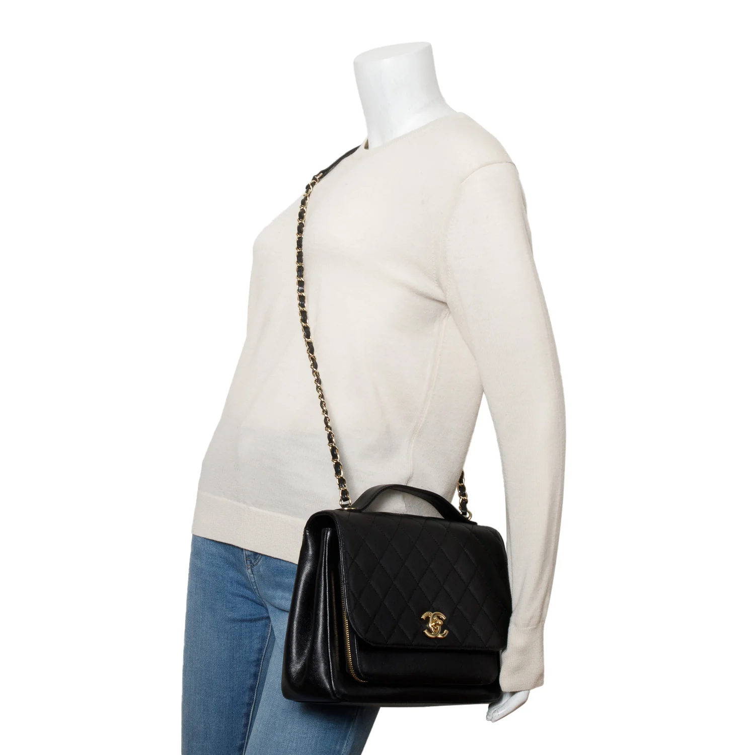 Chanel Black Caviar Quilted Large Business Affinity Flap w/ Authenticity Card & Receipt - Image 2